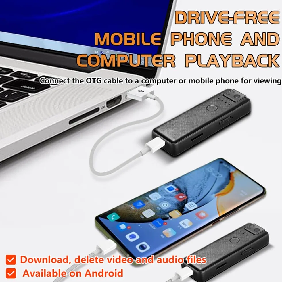 Mini Portatile Body Telecamera – Full HD 1080P Cam - Registrazione Audio Lossless 256Kbps - Visualizzazione Del Livello Della Batteria - Registratori Magnetici/Clip-on - Ricarica Rapida Type-C