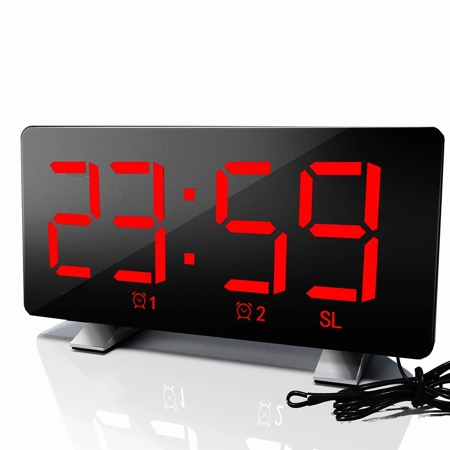 ThreeH Orologio Digitale Radiofonico 7,3 Pollici LED Caricatore USB Sveglia Rosso