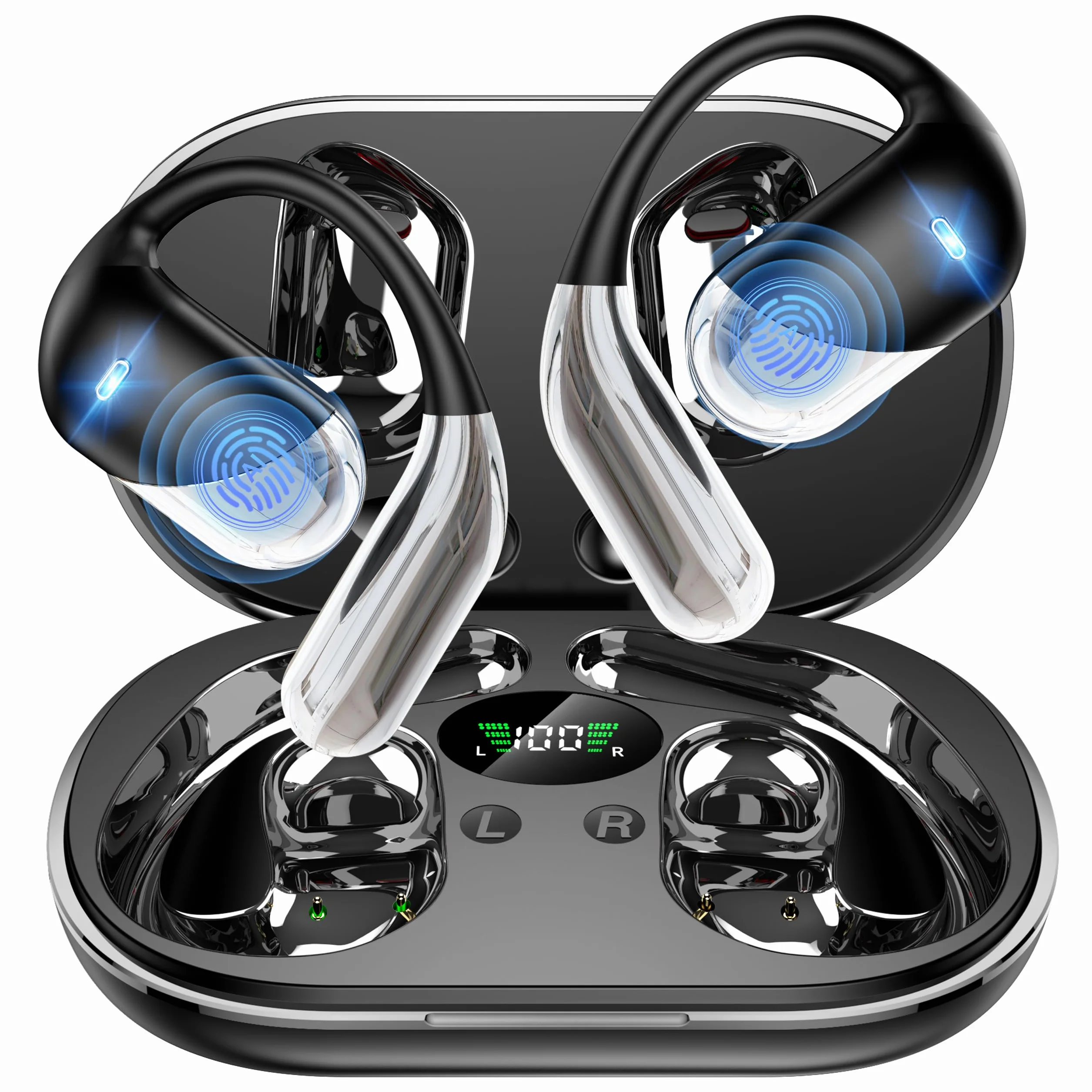 Cuffie Bluetooth Auricolari Bluetooth 6.1, 2026 Sport Cuffiette Wireless, Cuffie Open Ear 60 Ore di Riproduzione, Cuffie Senza Filo HiFi Stereo IP7 Impermeabili, Auricolare Bluetooth per iOS & Android