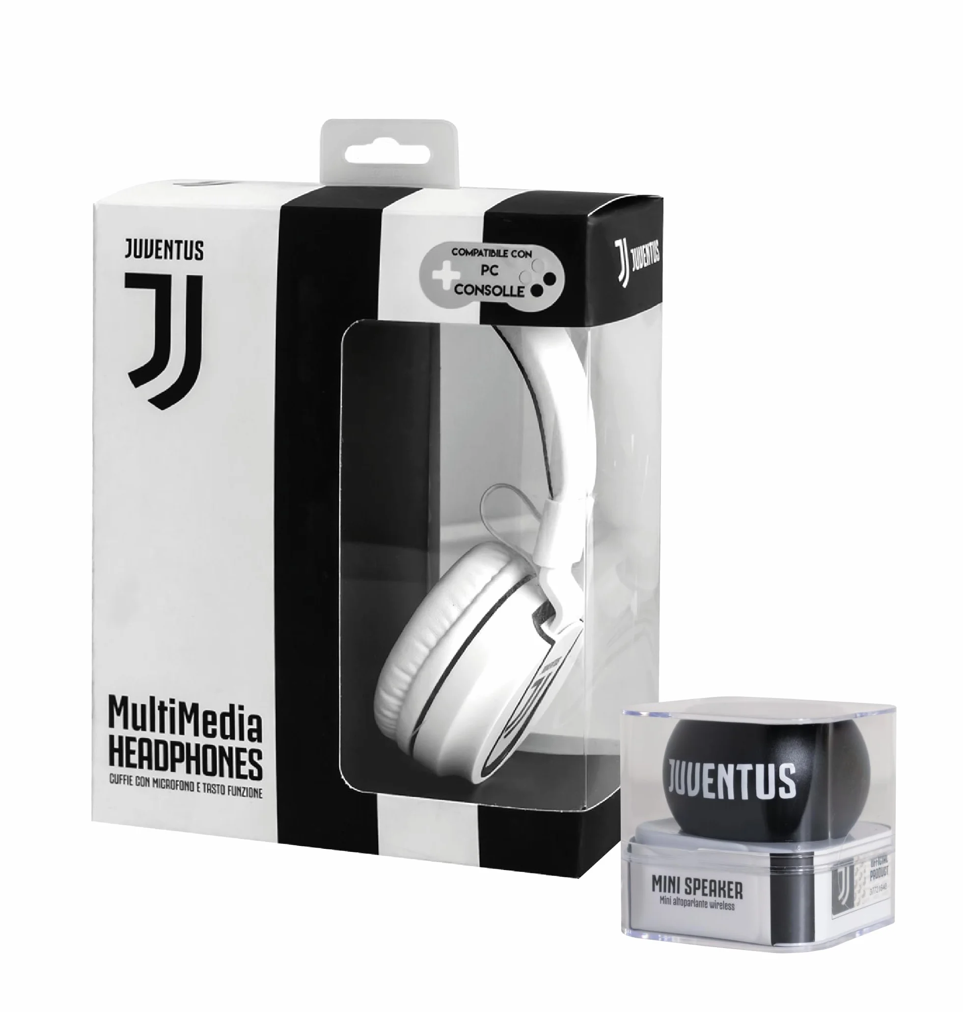TECHMADE Juventus Football Cuffia microfono incluso |ON-EAR |con filo cavo aux | Bianco/Nero | con adattatore usb-c (+ SPEAKER)