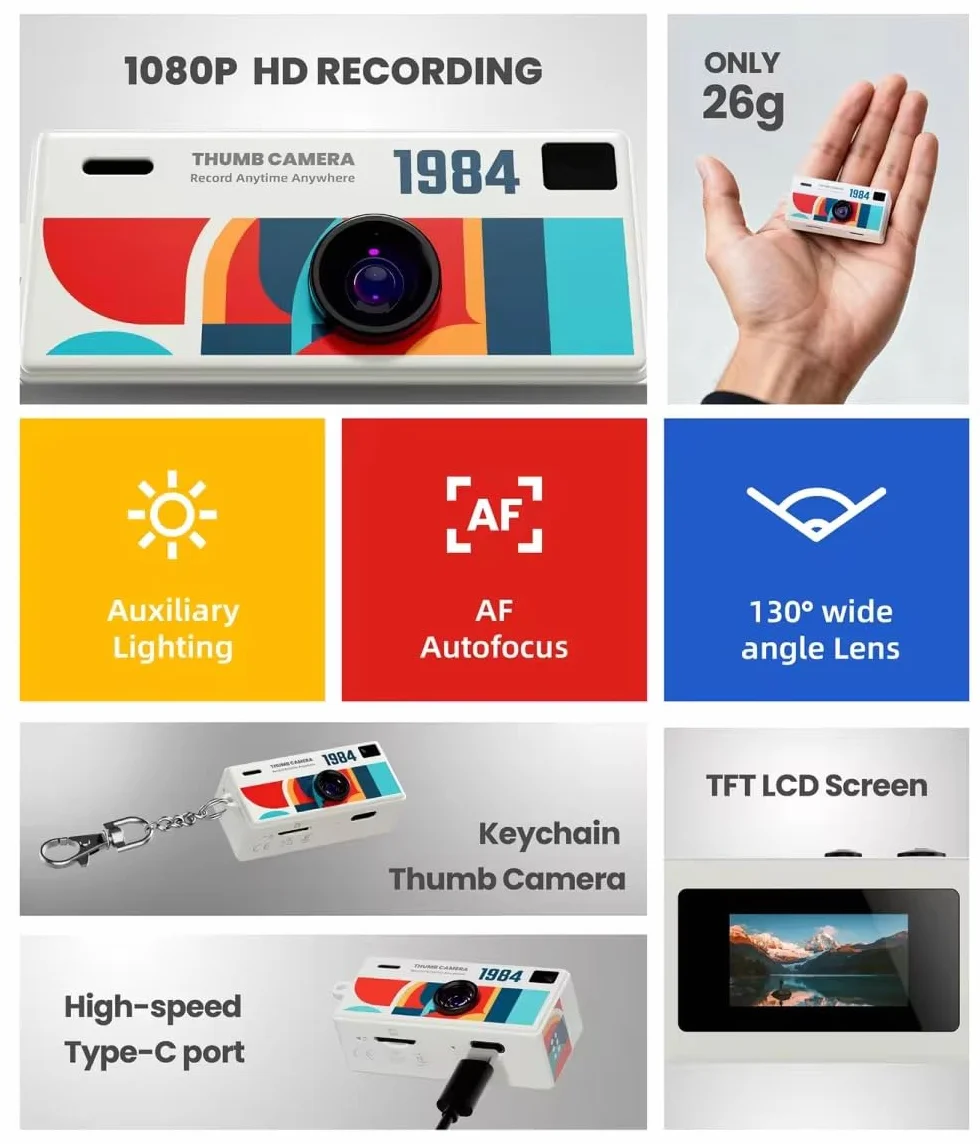 Nano Cam G6 Mini fotocamera in design retrò, portachiavi per fotocamera digitale Thumb (giallo)