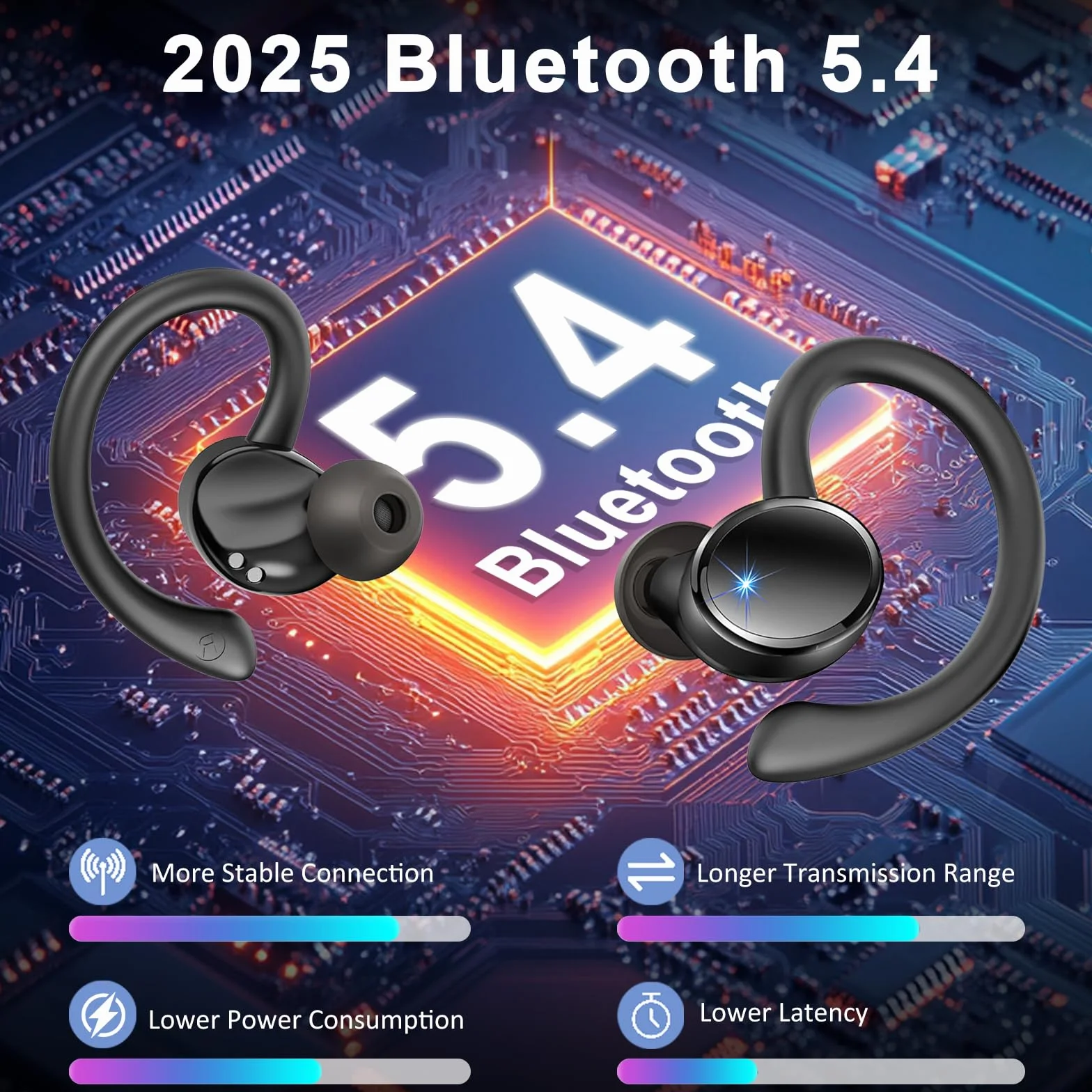 Cuffie Bluetooth 5.4 Sport Auricolari 6D Bass Stereo 50 Ore Cancellazione Rumore ENC 4 HD Mics HiFi LED Display IP7 Impermeabile Senza Fili