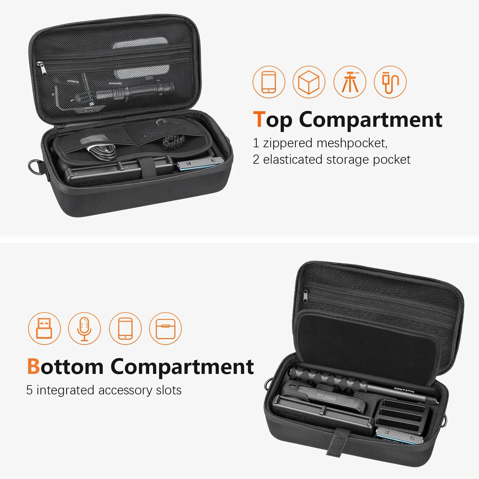 AMAZEAR Custodia da trasporto per accessori Insta360 X5 / X4 Air, Borsa impermeabile, Borsa a tracolla portatile per Insta360 X5 / X4 Air, Compatibile con asta selfie, Totalmente nero, Media