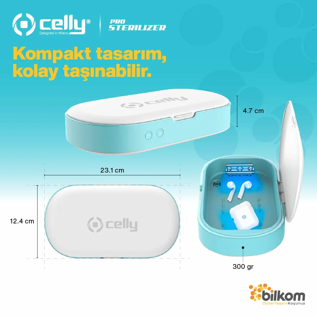 Celly Sterilizzatore UV Universale (certificazioni), Scatola disinfettante con Raggi UV-C e Funzione aromaterapia per Smartphone e Accessori, Orologi, Maschere, Guanti.