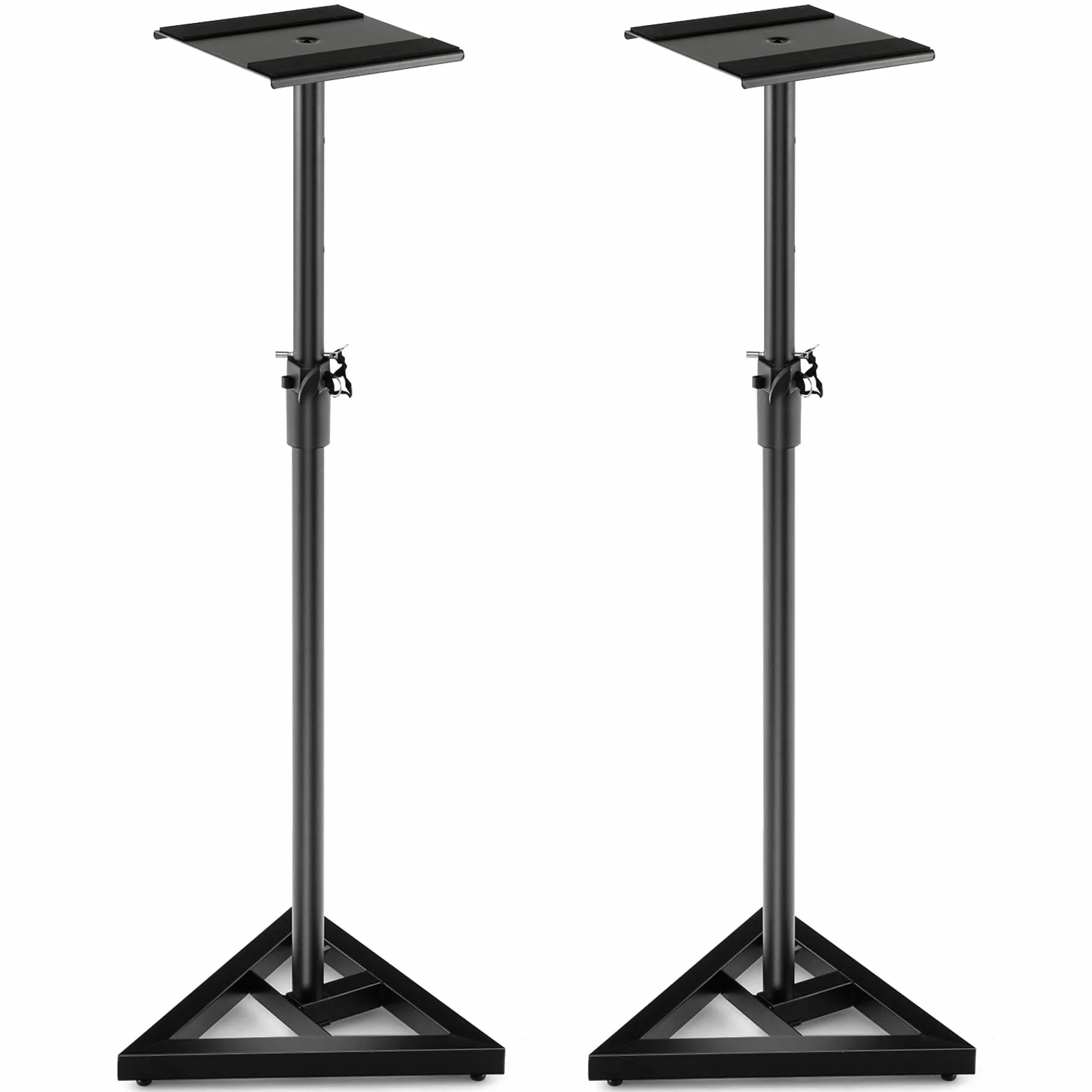 GYMAX Set di 2 Supporti per Altoparlanti, Regolabili in Altezza, con Base Triangolare, Adesivi Antiscivolo, Piattaforma Quadrata da 23 cm, Stativi per Casse per Casa, Studio