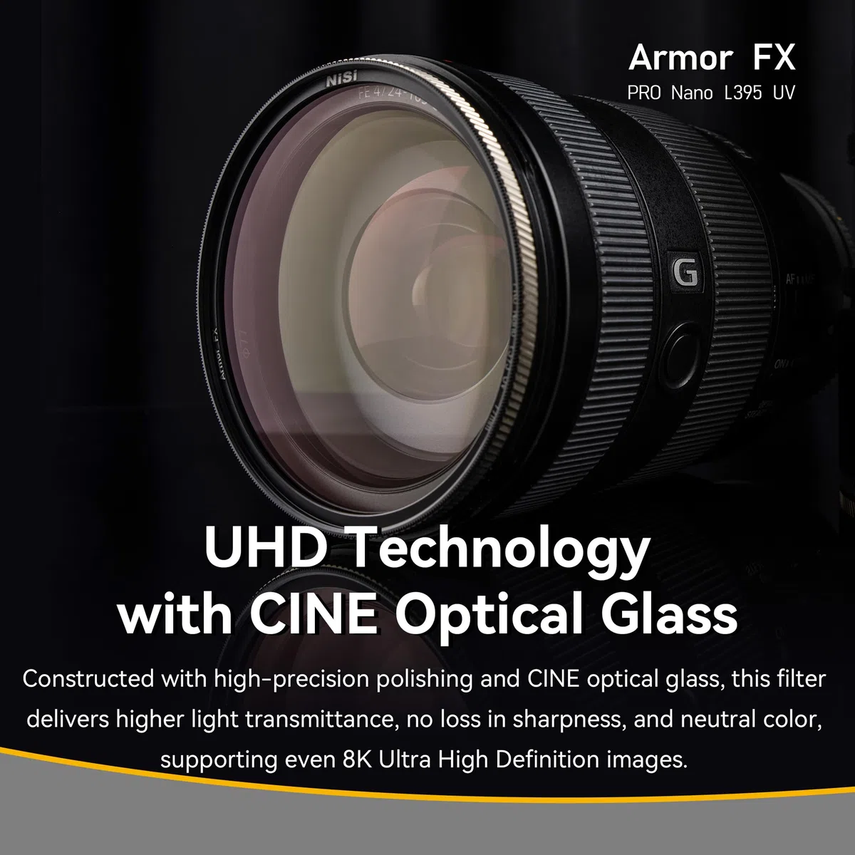 NiSi Armor FX PRO Nano L395 UV - Resistente agli urti, blocco ultravioletto, filtro di protezione dell'obiettivo, vetro ottico ad alta definizione, cornice in ottone sottile, bassa riflessione,