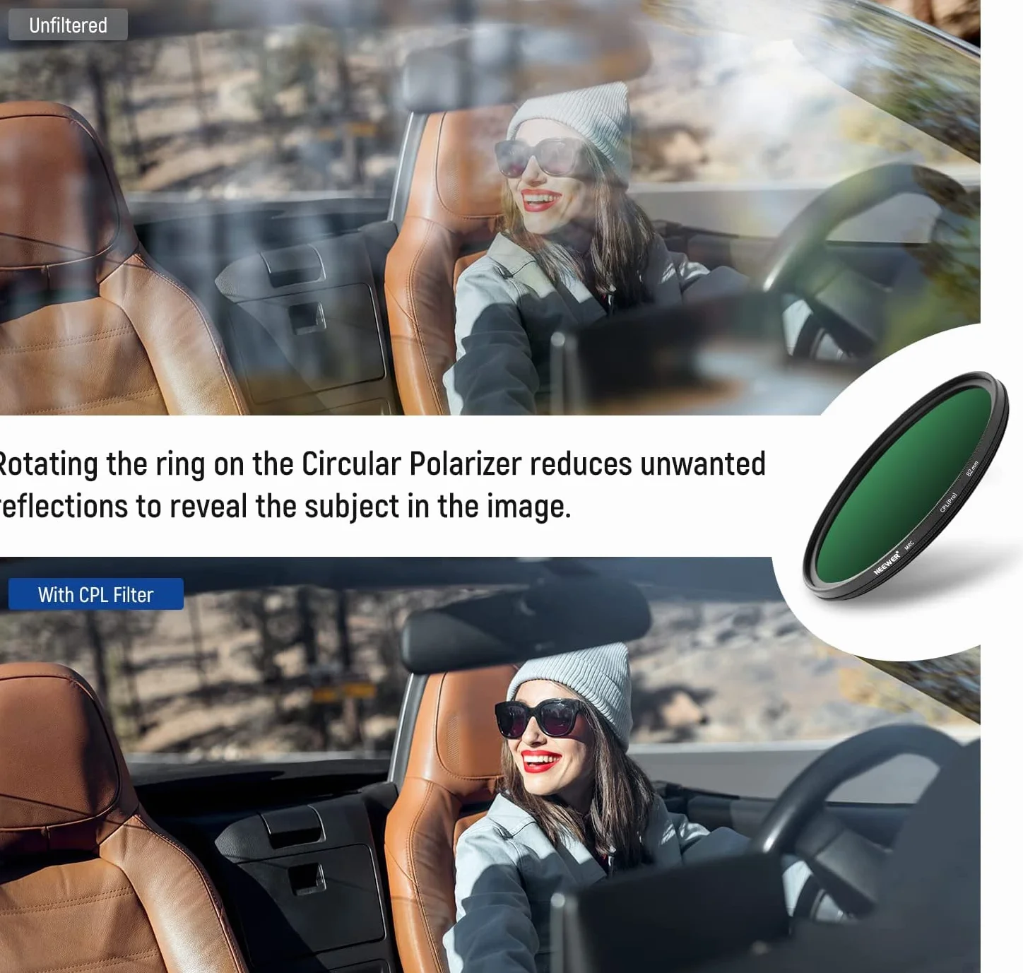 NEEWER Filtro CPL da 55mm, Filtro Polarizzatore Circolare Ultra Sottile con Rivestimento Nano Multi Resistente a 30 Strati, Riduce Riflessi e Abbaggliamenti, Aumenta Contrasto, Vetro Ottico HD