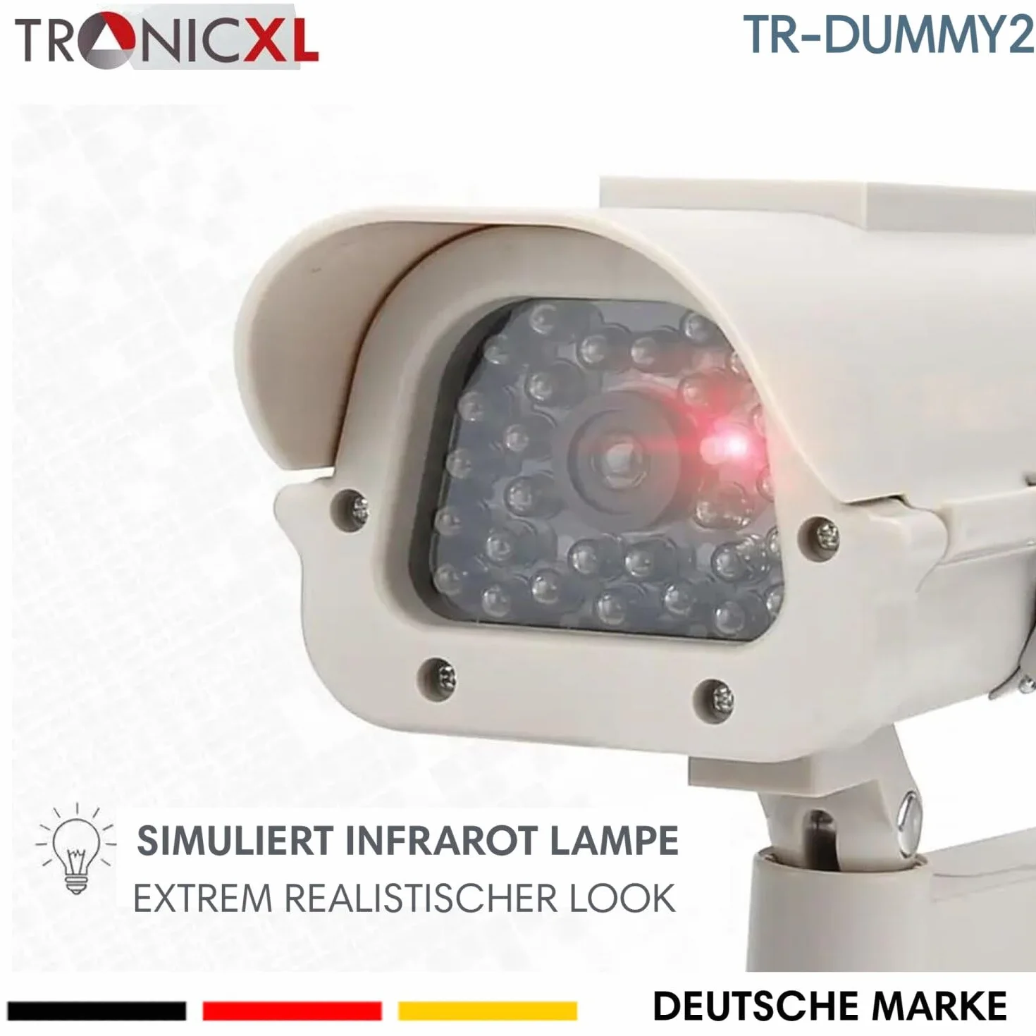 TronicXL Telecamera di sorveglianza solare di alta qualità, CCTV con LED lampeggiante, CCD professionale, per interni ed esterni