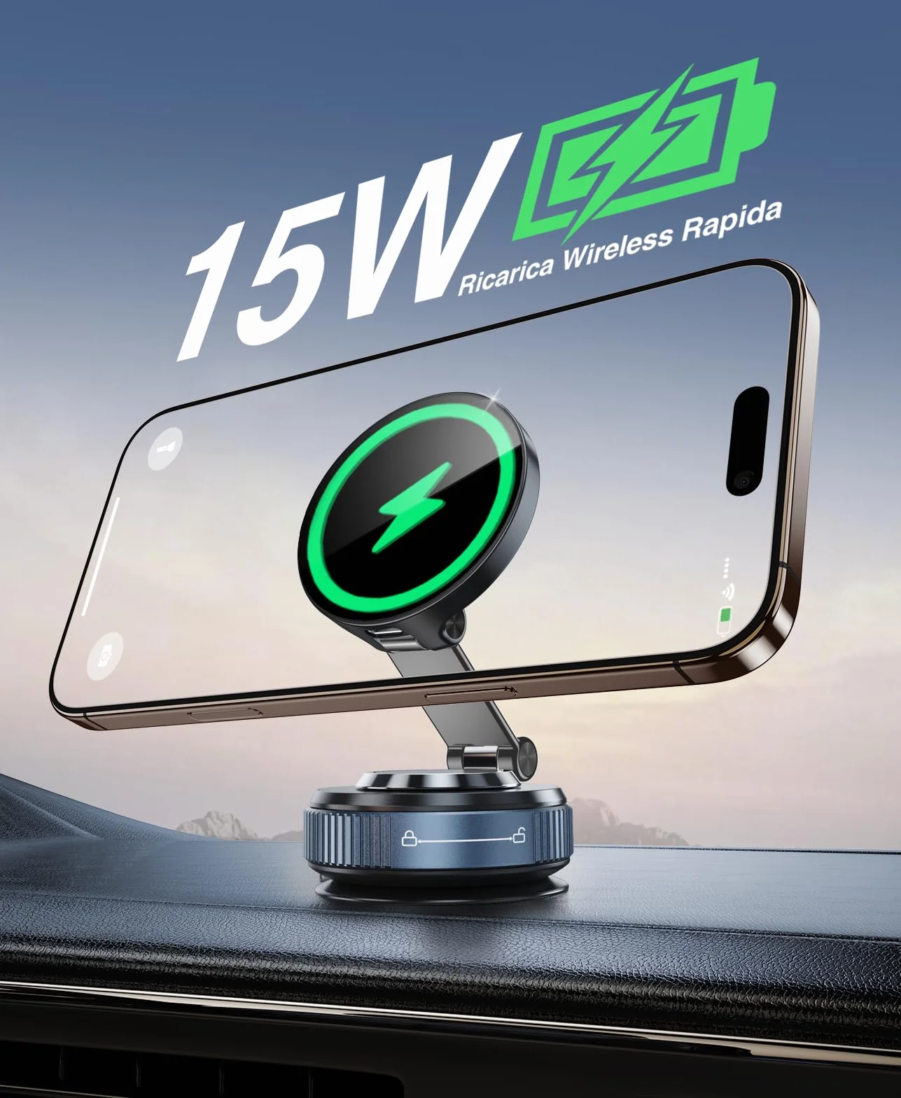 Beeasy per MagSafe Porta Cellulare Auto 15W, Caricatore Wireless Auto Regolabile a 360° [Ventosa Super Potente & Magnete N56], Magnetico Supporto Telefono Auto per iPhone 17 16 15 14 13 12