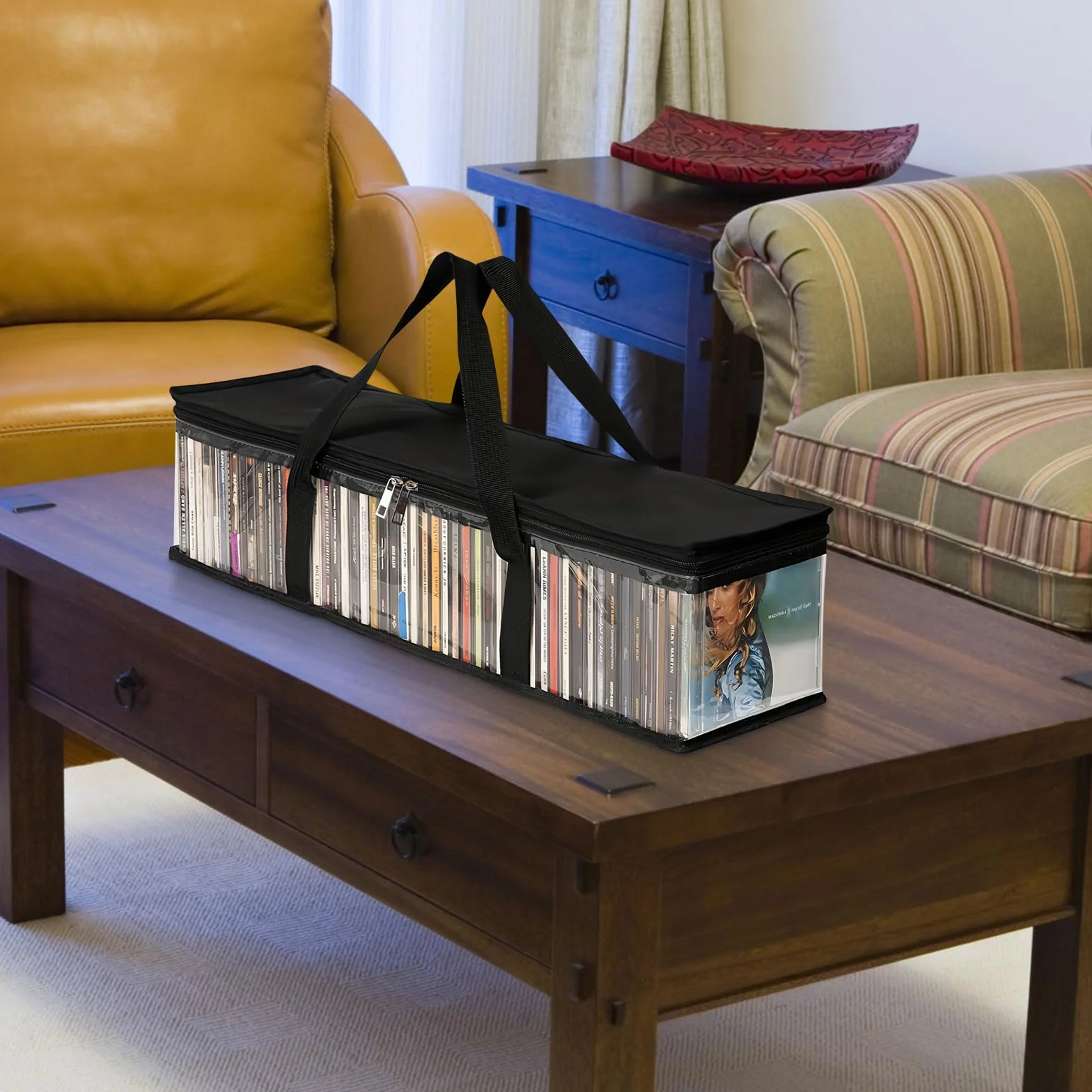 Borse Portatile per DVD, borsa di Archiviazione Trasparente per CD, Custodia Impermeabile con Manici di Grande Capacità (4)