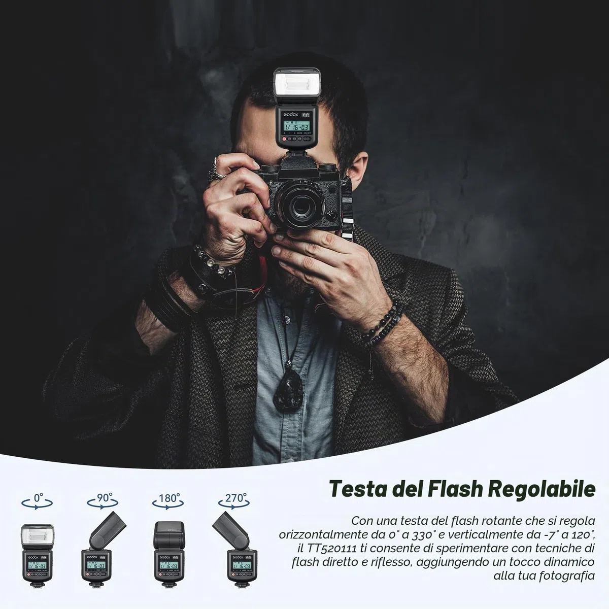 Godox TT520III Flash Speedlite Camera Flash Per Fotocamera 8 Livelli Di Potenza 400 a Piena Potenza con Lanciatore RT-16 Contatto Singolo Hot Shoe per Canon Sony Nikon Fuji Panasonic Olympus