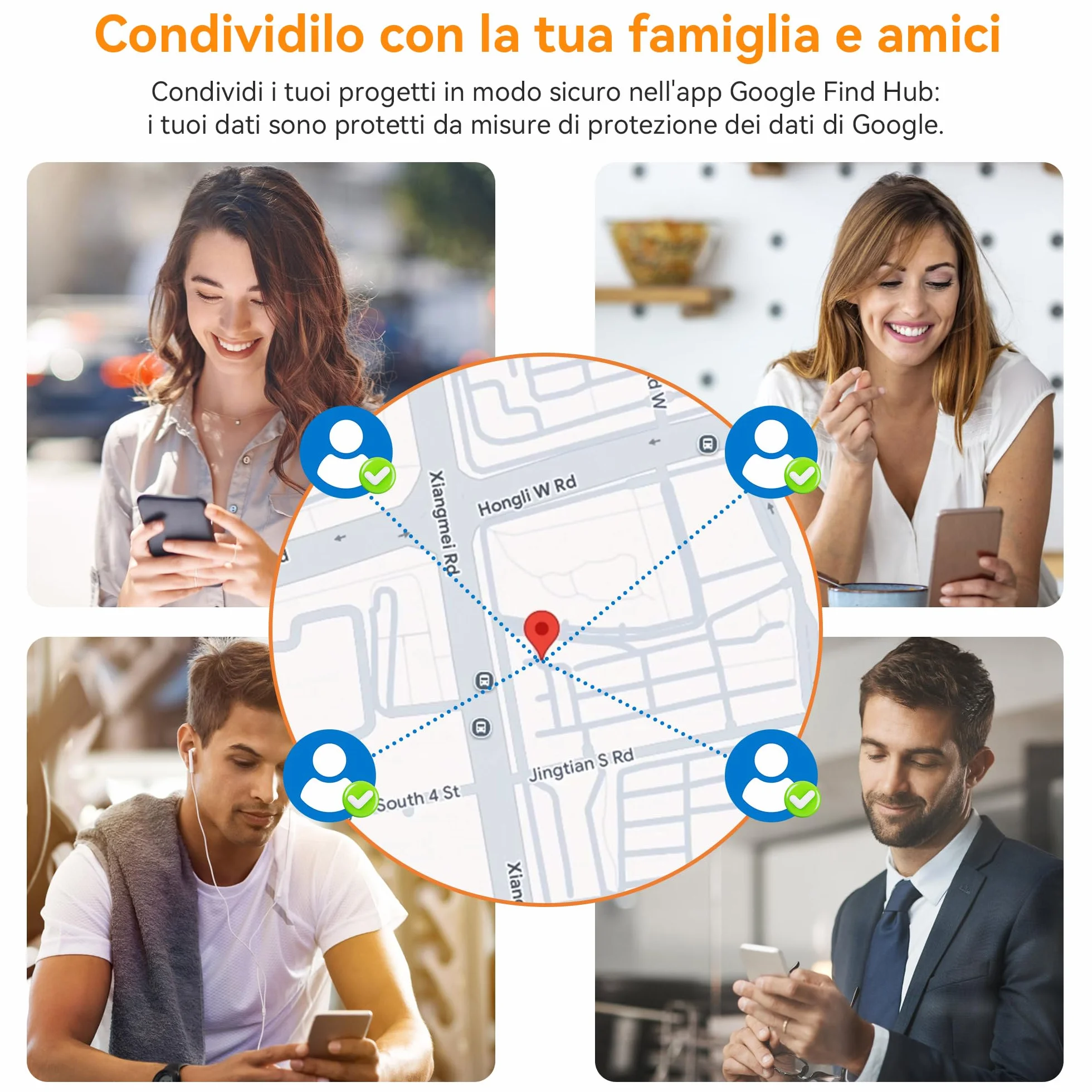Smart Tag Bluetooth Localizzatore 4 Pezzi Air Tracker Android Compatibile Google Find Hub per Chiavi Bagagli Valigie Portafogli