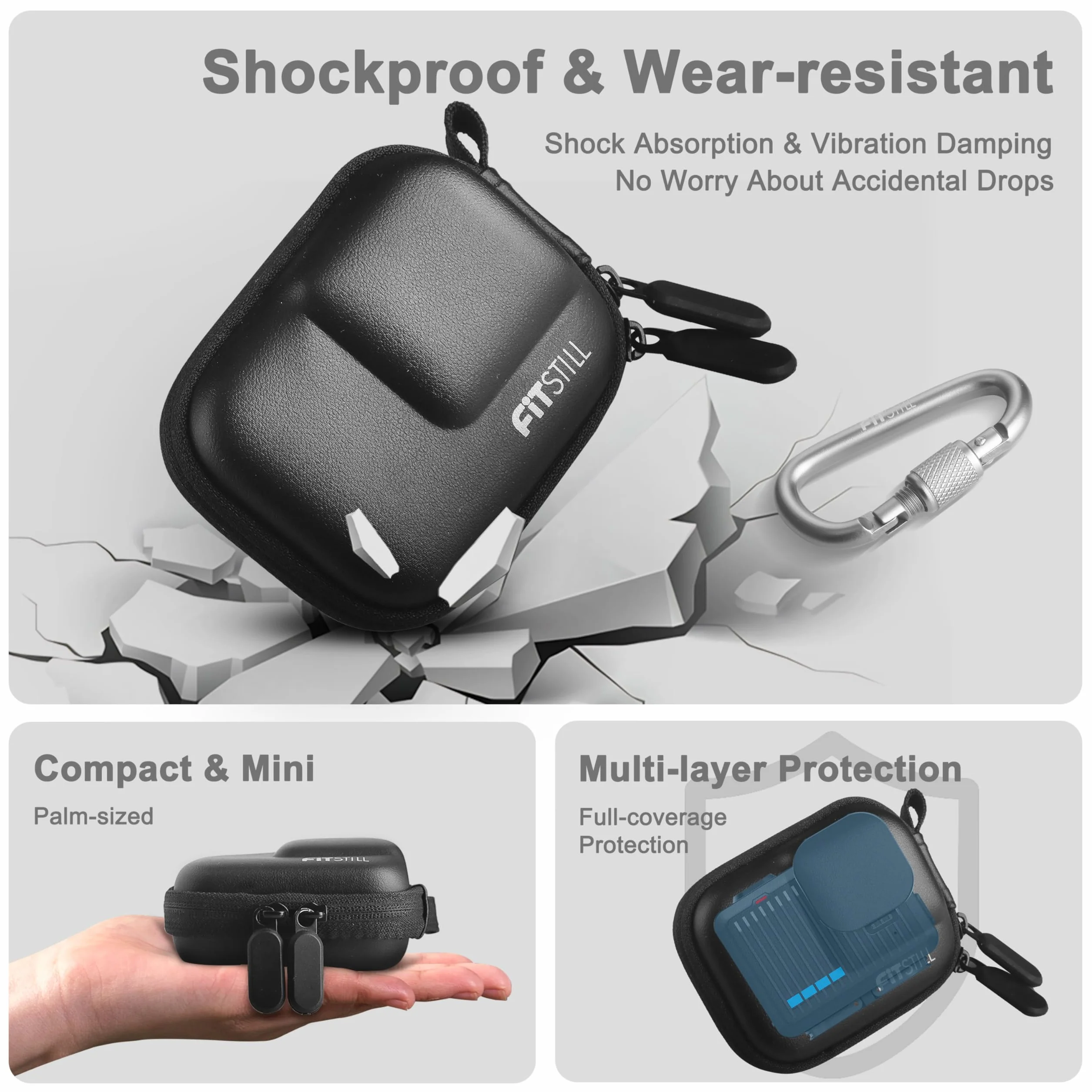 FiTSTILL Custodia in poliuretano con custodia in silicone con protezione in gomma per GoPro Hero 4K, sostituisce la copertura laterale della batteria, copriobiettivo, cordino e pellicole protettive