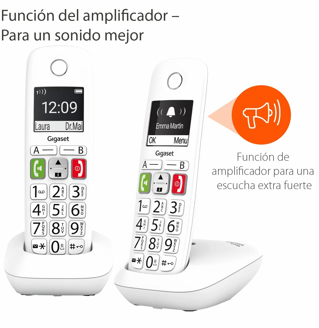 TELEFONO FIJO INALAMBRICO GIGASET E290 DUO BLANCO 300 NUMEROS - 42 TONOS