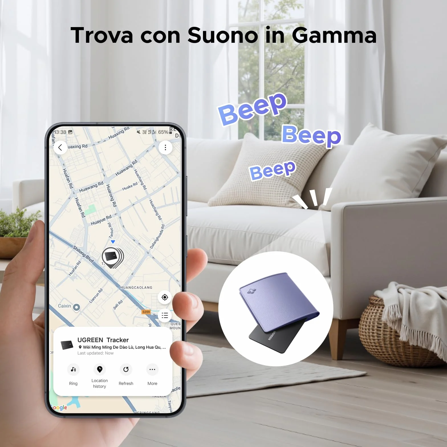 UGREEN Smart Finder Tag Bluetooth Tracker Samsung Ultra Sottile 1,7 mm IP68 Impermeabile Compatibile SmartThings