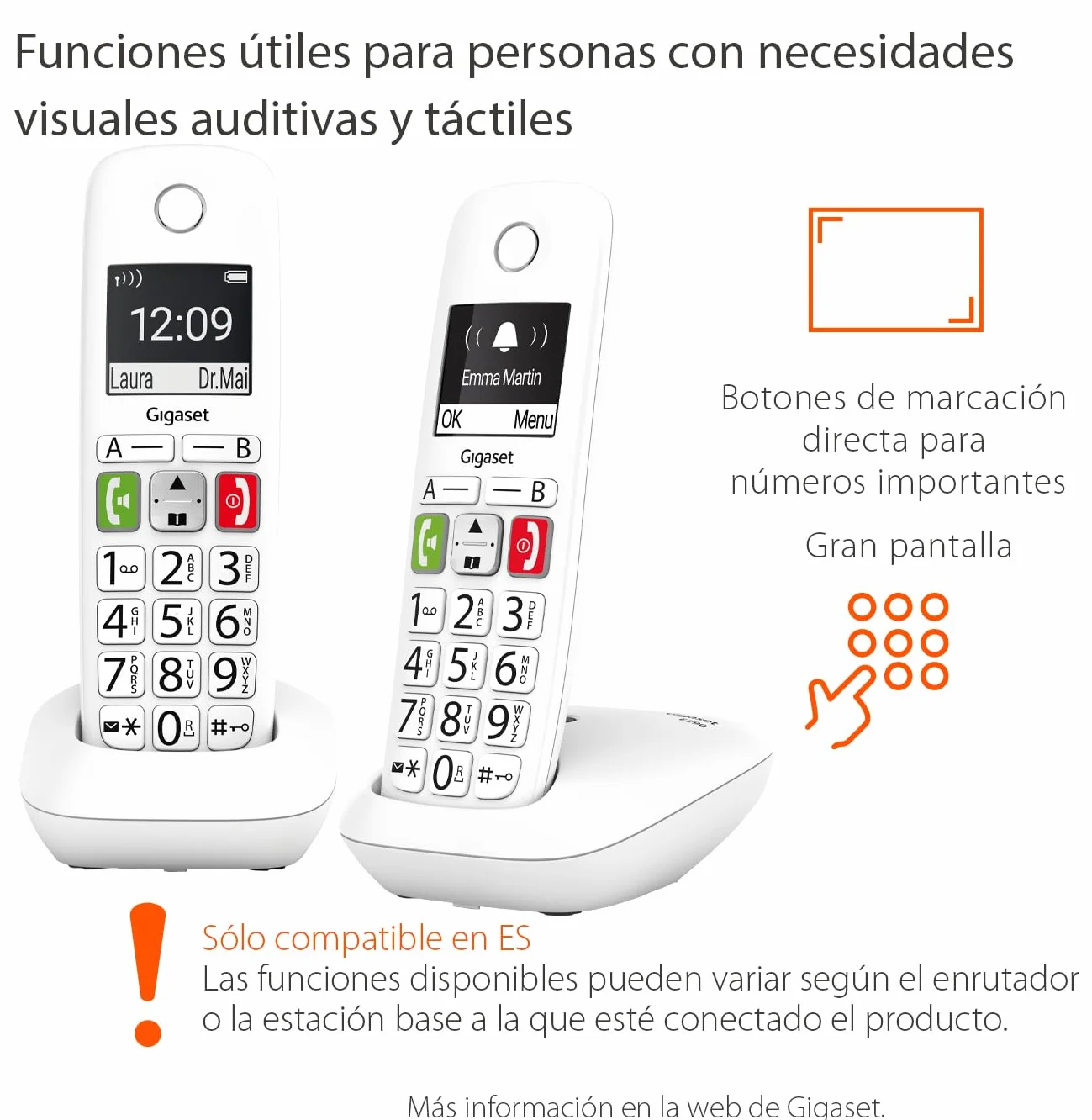 TELEFONO FIJO INALAMBRICO GIGASET E290 DUO BLANCO 300 NUMEROS - 42 TONOS