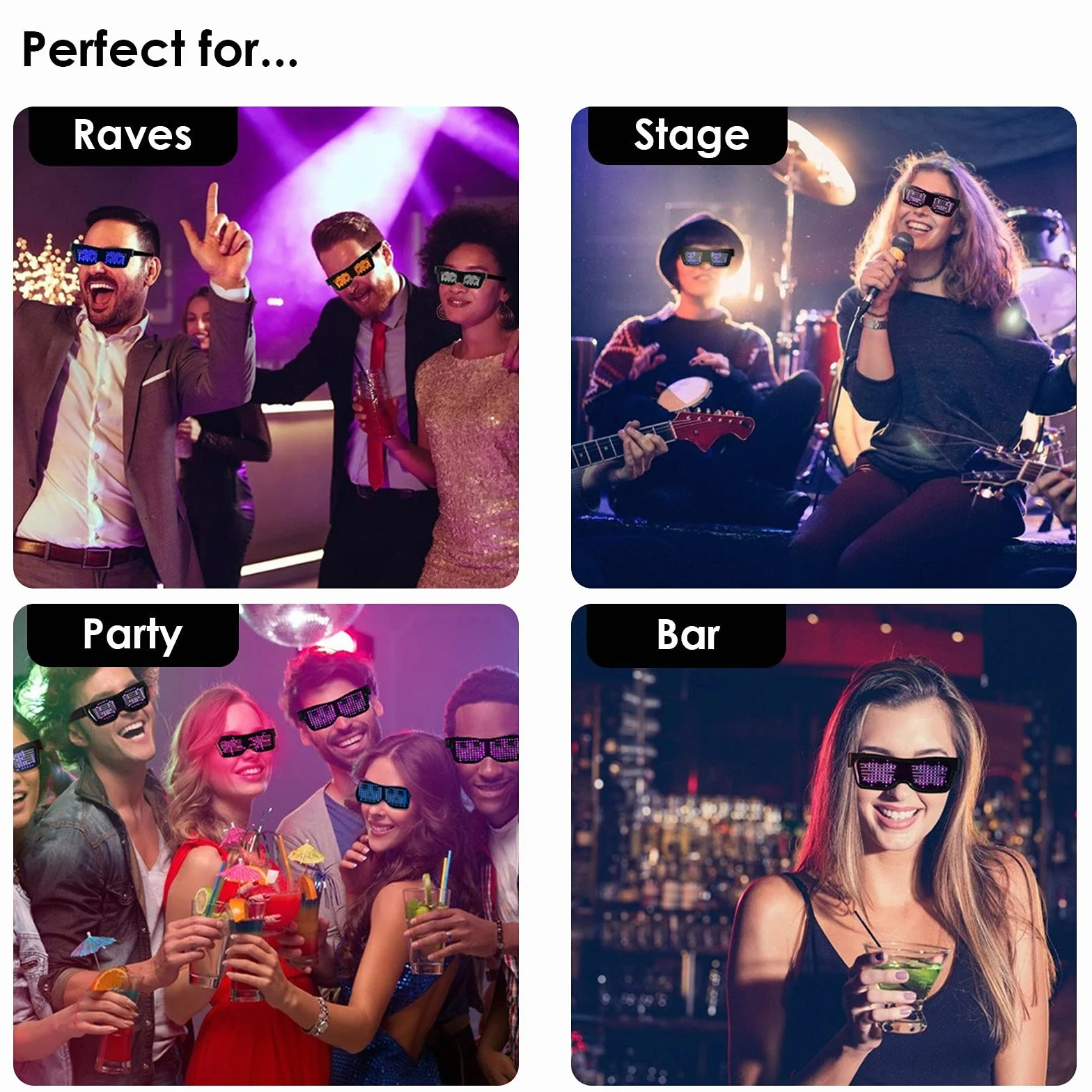 Occhiali a LED personalizzabili BT Light Up Occhiali con neon lampeggiante al buio Occhiali per bomboniere Festival Outfit Halloween Accessori per costumi Nightclub