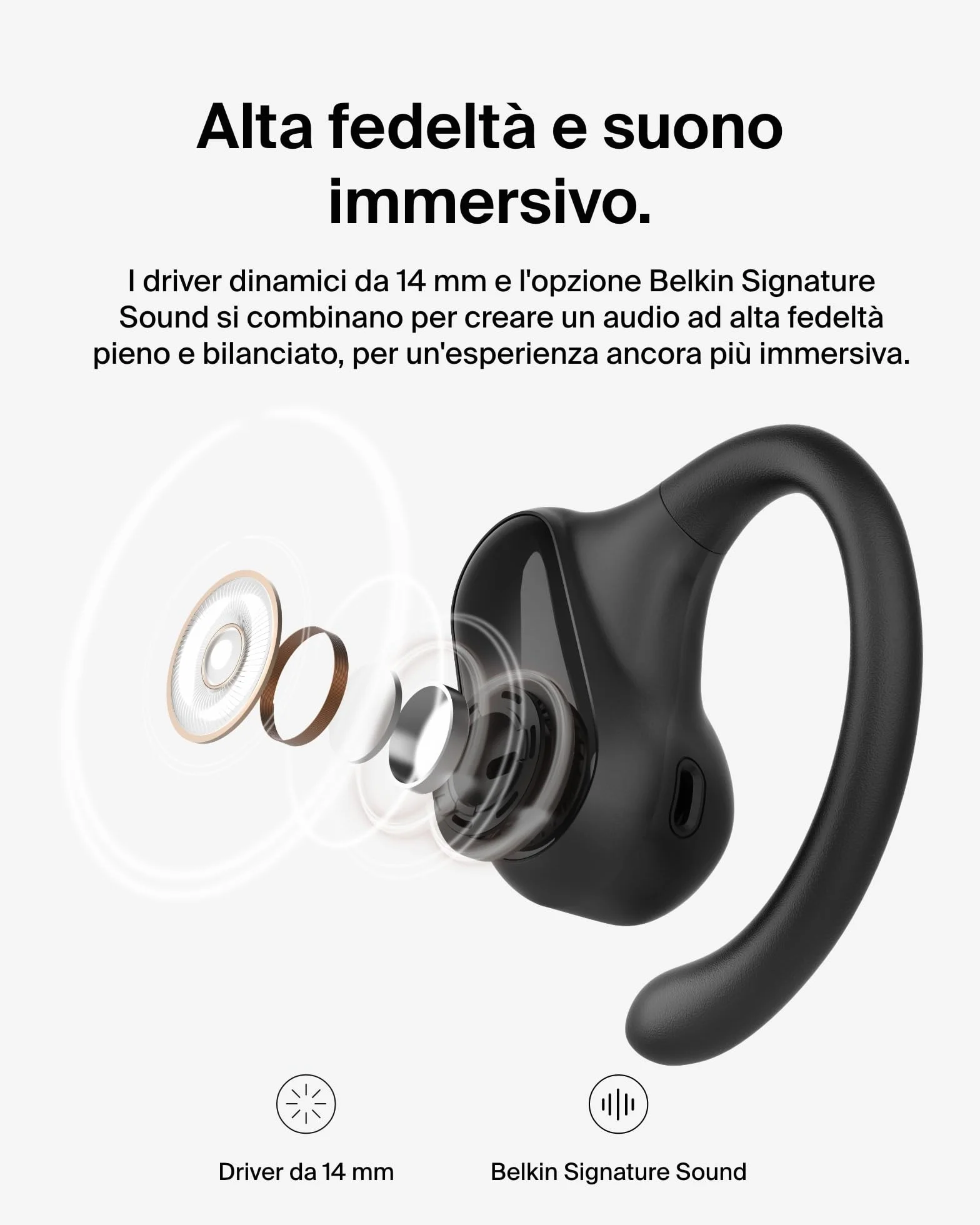 Belkin SoundForm ClearFit Auricolari Wireless Open-Ear Sportivi e Leggeri, Auricolari Bluetooth Resistenti all'Acqua (IPX5), Cuffie Wireless per Escursionismo, Ciclismo, Corsa e Altro, Nero