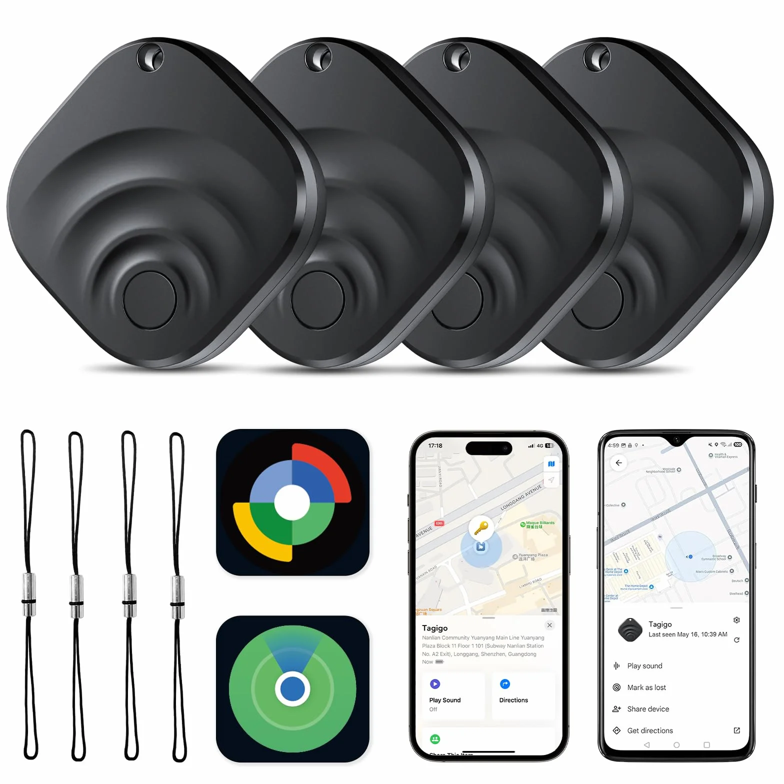 Air Tracker Tags Locator Bluetooth Smart Tags Compatibile con Apple Find My e Google Find Hub per Chiavi Bagagli Portafoglio Pacchetto 4 Nero