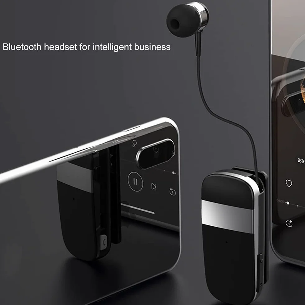 MoreChioce Cuffie Bluetooth 5.0, Auricolare Bluetooth Senza Fili Retrattile Cuffie Auricolari con Cancellazione del Rumore Cuffie Wireless Auricolari Cuffie Bluetooth nell'orecchio,10m,Grigio,k53