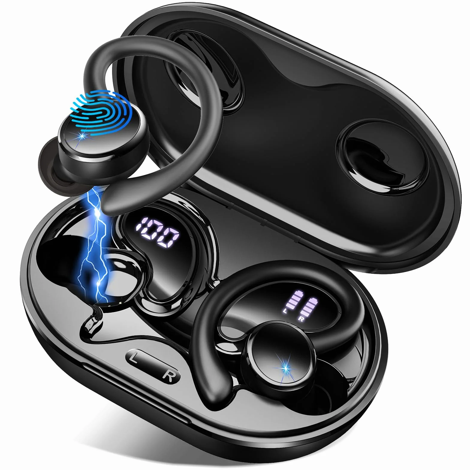 Cuffie Bluetooth 5.4 Sport Auricolari 6D Bass Stereo 50 Ore Cancellazione Rumore ENC 4 HD Mics HiFi LED Display IP7 Impermeabile Senza Fili