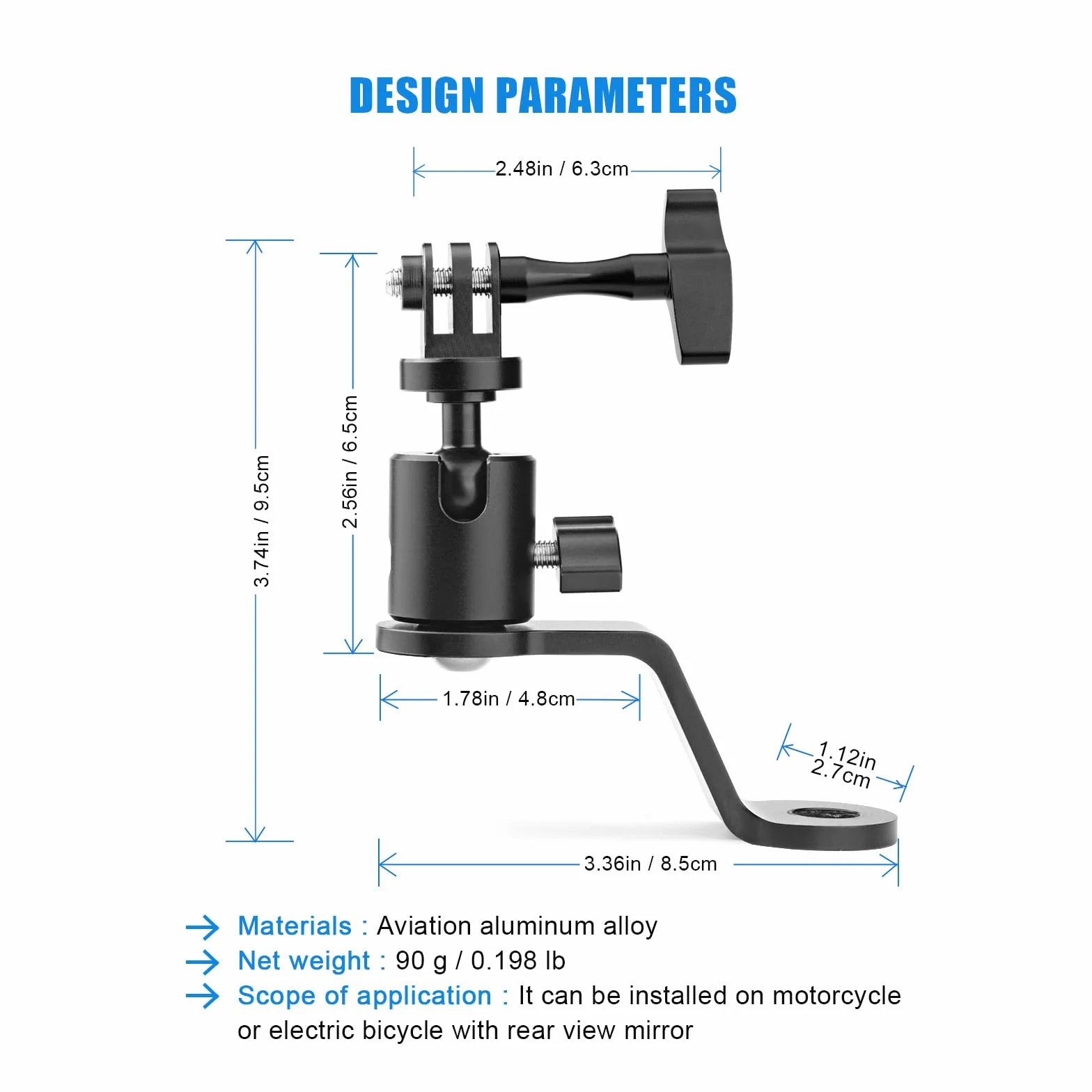 Forevercam Supporto per Moto specchietto retrovisore in Alluminio a 360° Compatibile con Gopro Max Hero 12/11/10/9/8/7/6/5, YI, AKASO, SJCAM, DJI Osmo e Altre Fotocamere di Azione