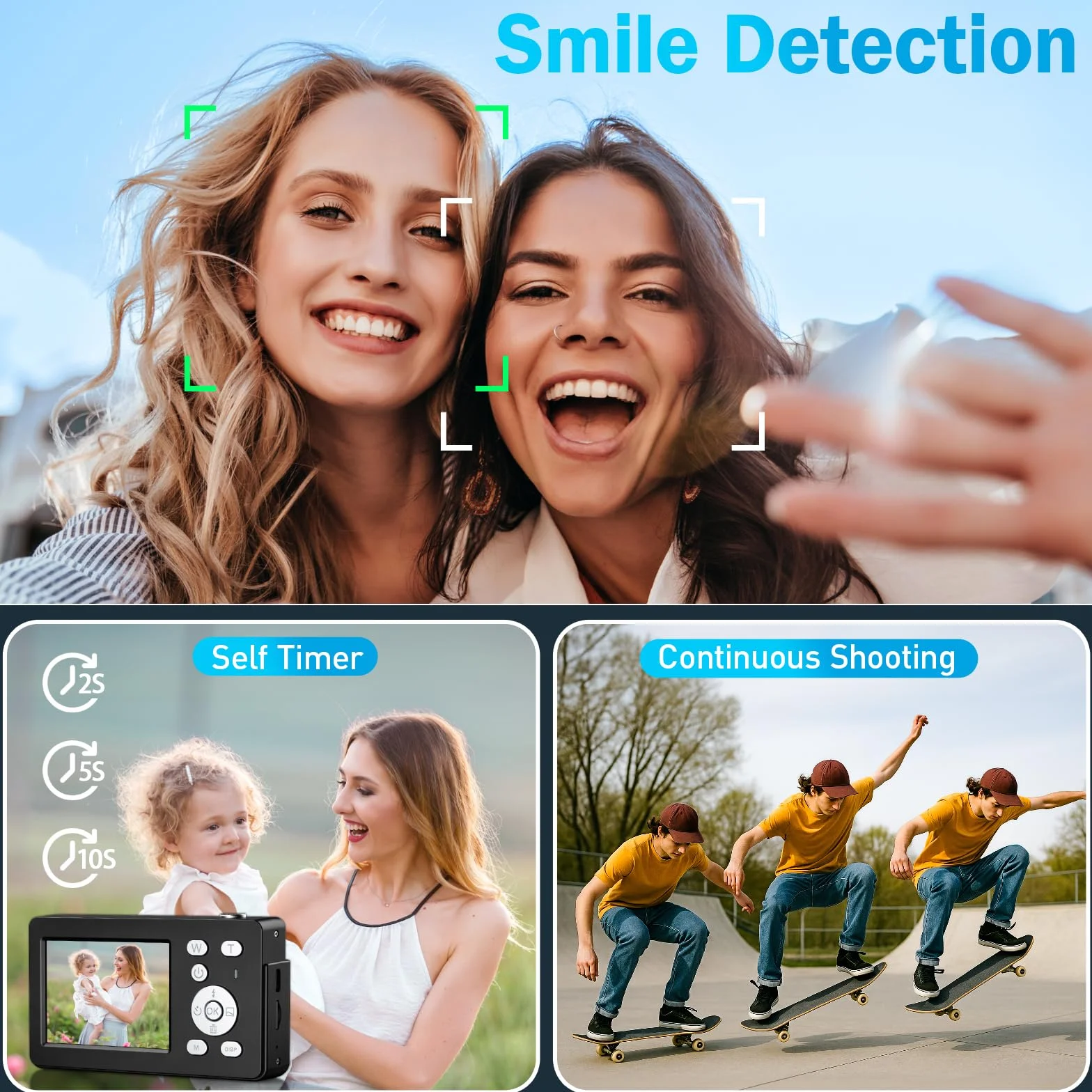 Macchina Fotografica Digitale, Fotocamera Digitale Compatta 4K 64MP, Scheda da 32 GB, Anti-vibrazione, Zoom 18X, Videocamera per Vlogging per Adolescenti, Principianti, Adult (Nero)