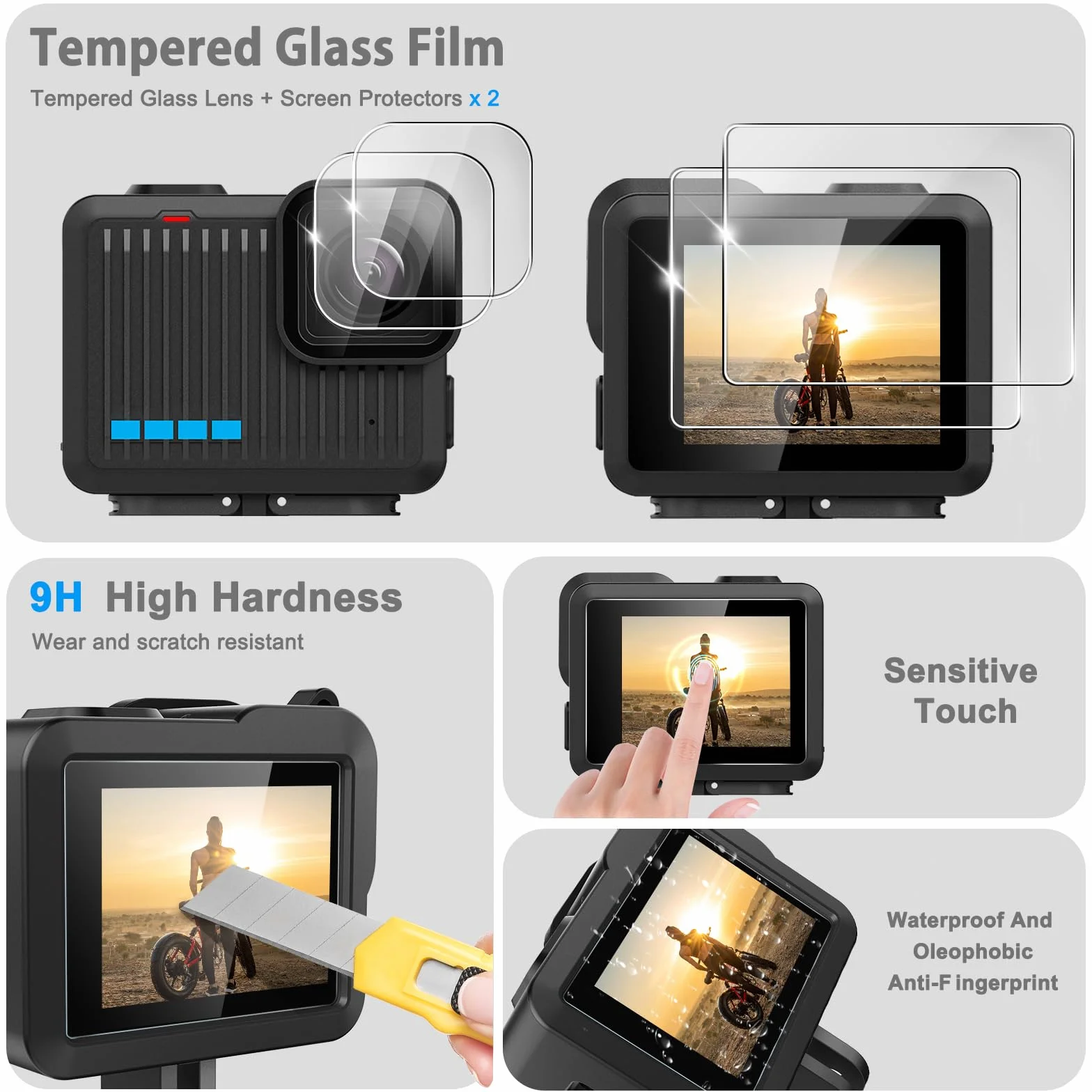 FiTSTILL Custodia in poliuretano con custodia in silicone con protezione in gomma per GoPro Hero 4K, sostituisce la copertura laterale della batteria, copriobiettivo, cordino e pellicole protettive