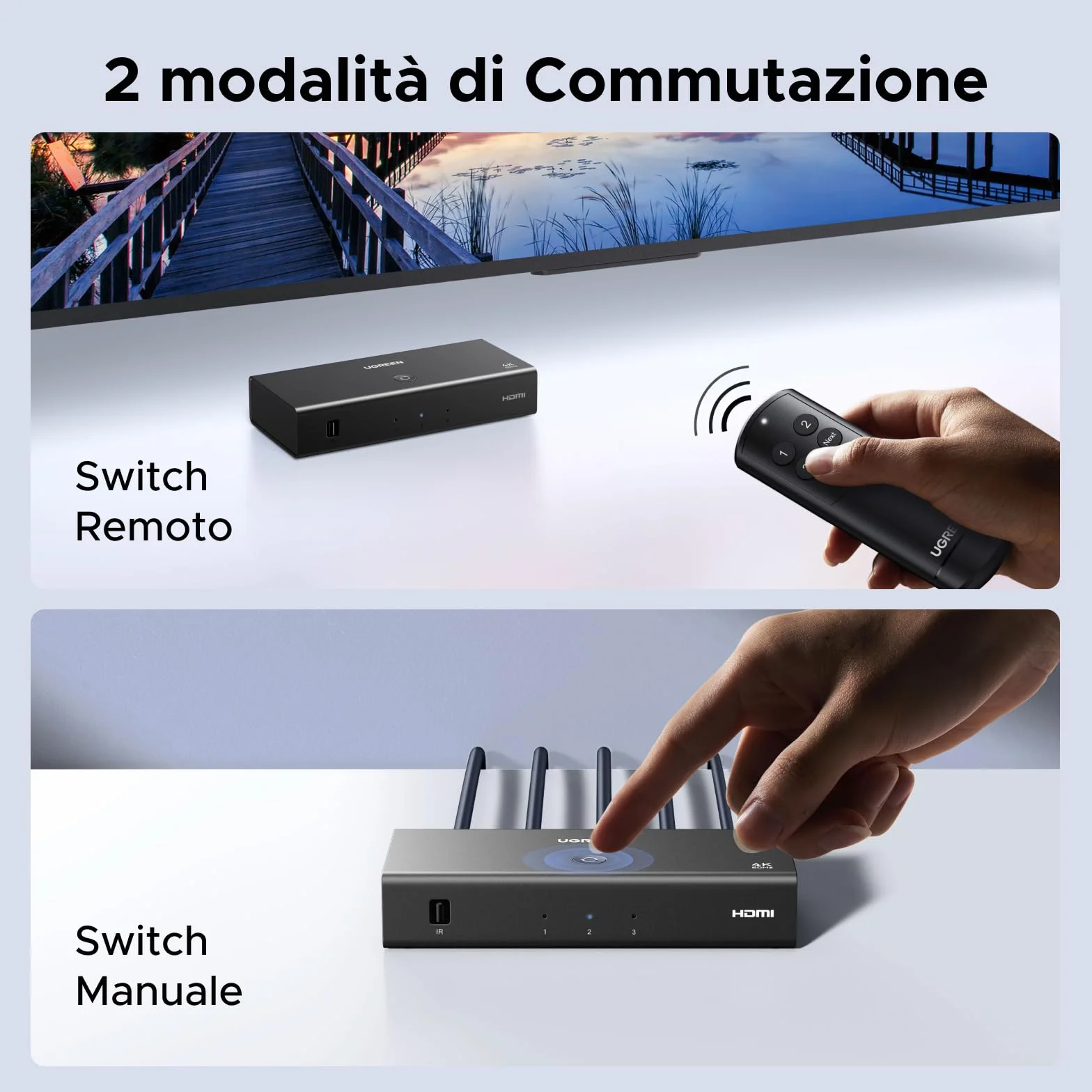 UGREEN Switch HDMI 4K 60Hz 3 In 1 Out Switcher 1080P UHD Dolby Atmos con Telecomando per PS5 PS4 Xbox PC TV
