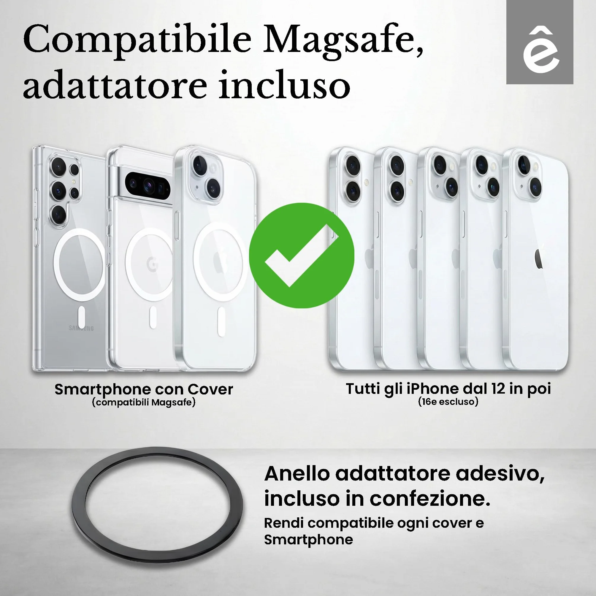 TECHMADE ETRES Portafoglio Magnetico ICON Easy - Compatibile con iPhone 17/16/15/14/13/12 - Protezione RFID, in PU Leather - 6 Carte + Tasca Contanti - Compatto, Unisex, Antiscivolo (Black)