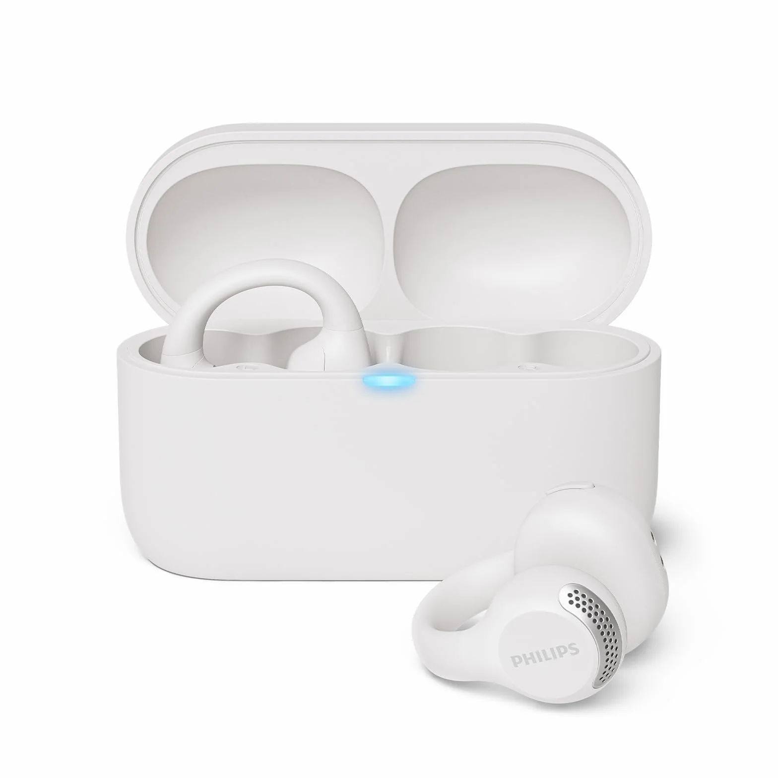 Philips TAQ2000WT auricolari ear-cuff True Wireless open-ear Multipoint Bluetooth - 28 ore di riproduzione, Ricarica tascabile, Chiamate chiare per spostamenti ed allenamento - Bianco