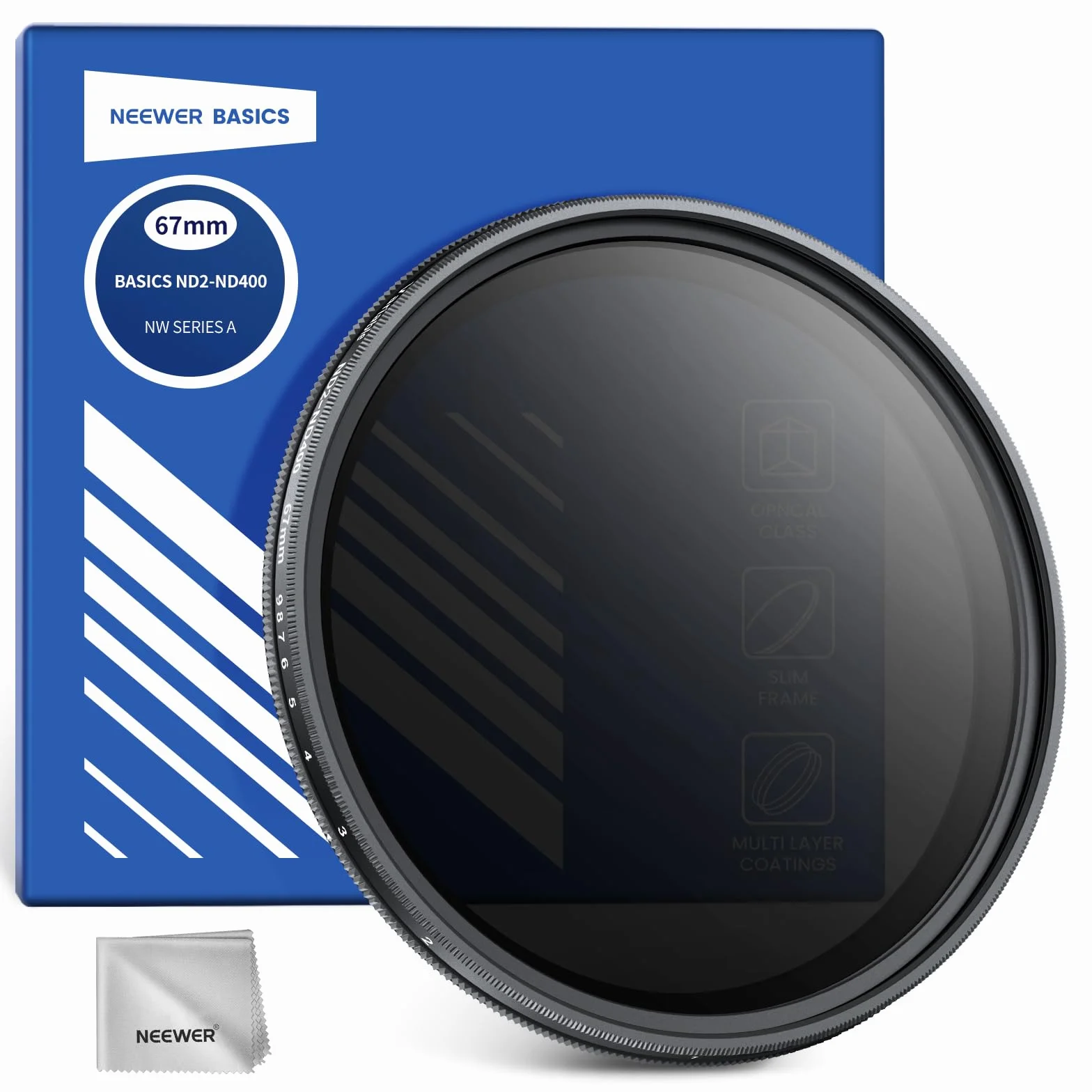 NEEWER BASICS Filtro ND Variabile da 67mm, Filtro ND2-400 a Densità Neutra Variabile Ruotabile con Riduzione della Luce 1-9 Stop con Rivestimento Anti Impronta, Telaio Sottile per Obiettivo Fotocamera