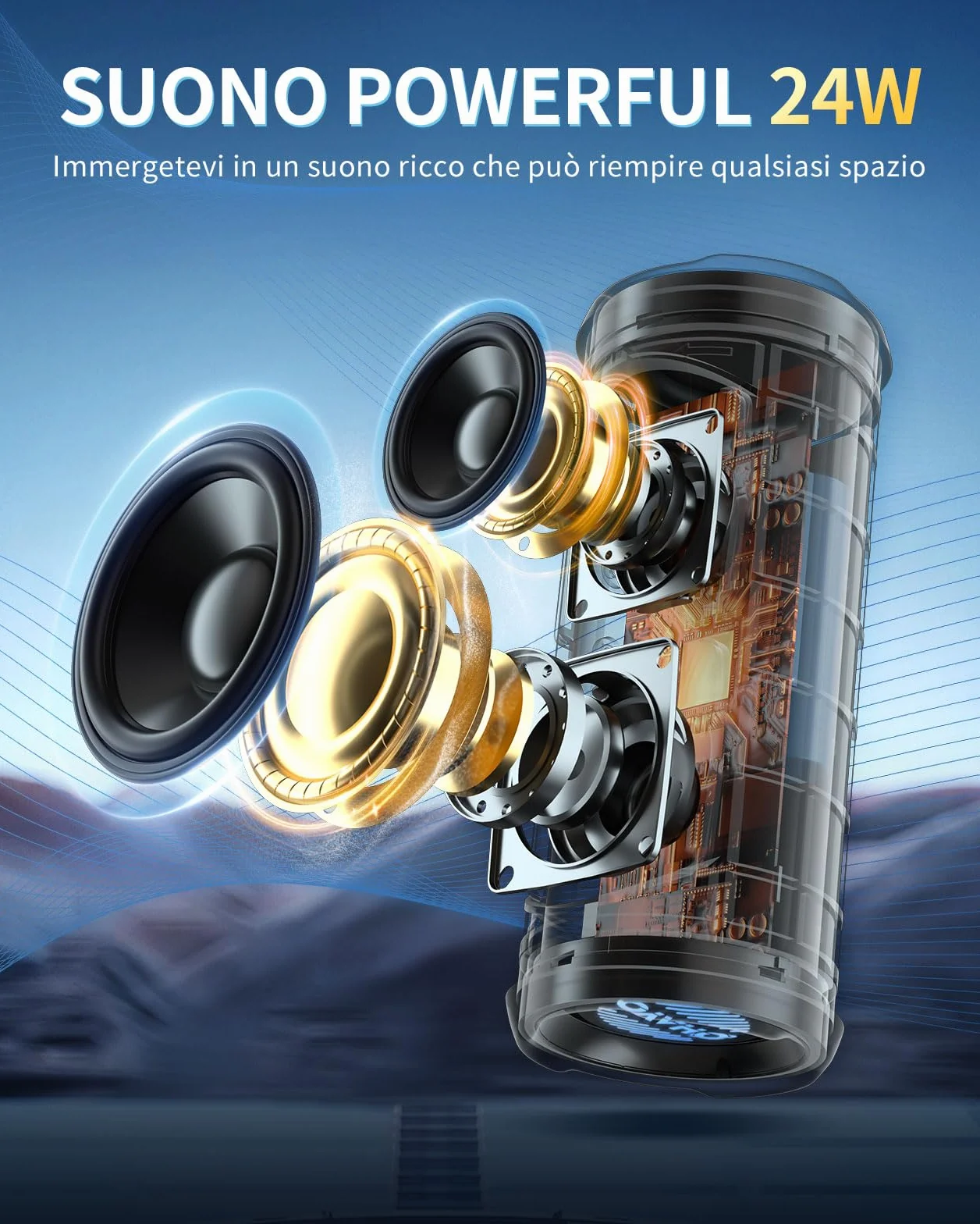 OHAYO Cassa Bluetooth Potente Portatile 24W, Altoparlante Bluetooth 5.3 con luci RGB e funzione di potenziamento dei bassi, 30 Ore di Gioco, Impermeabile IPX7, Adatto per Uso All'aperto, Feste