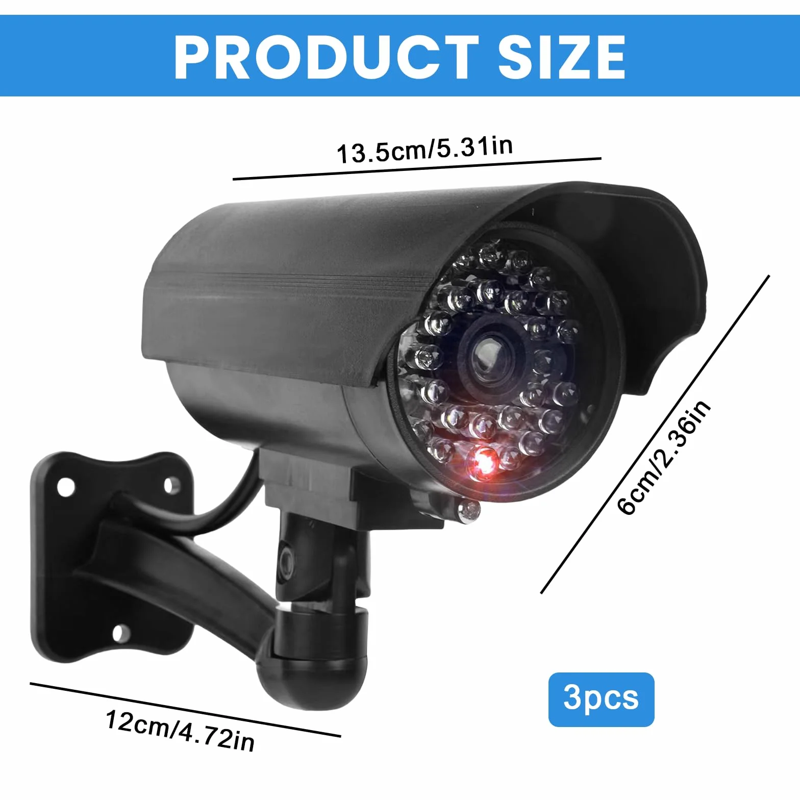 Sporgo Telecamera Finta 3 Pezzi: Sorveglianza Esterna con Luce LED Rossa Lampeggiante, Sicurezza per Interni ed Esterni