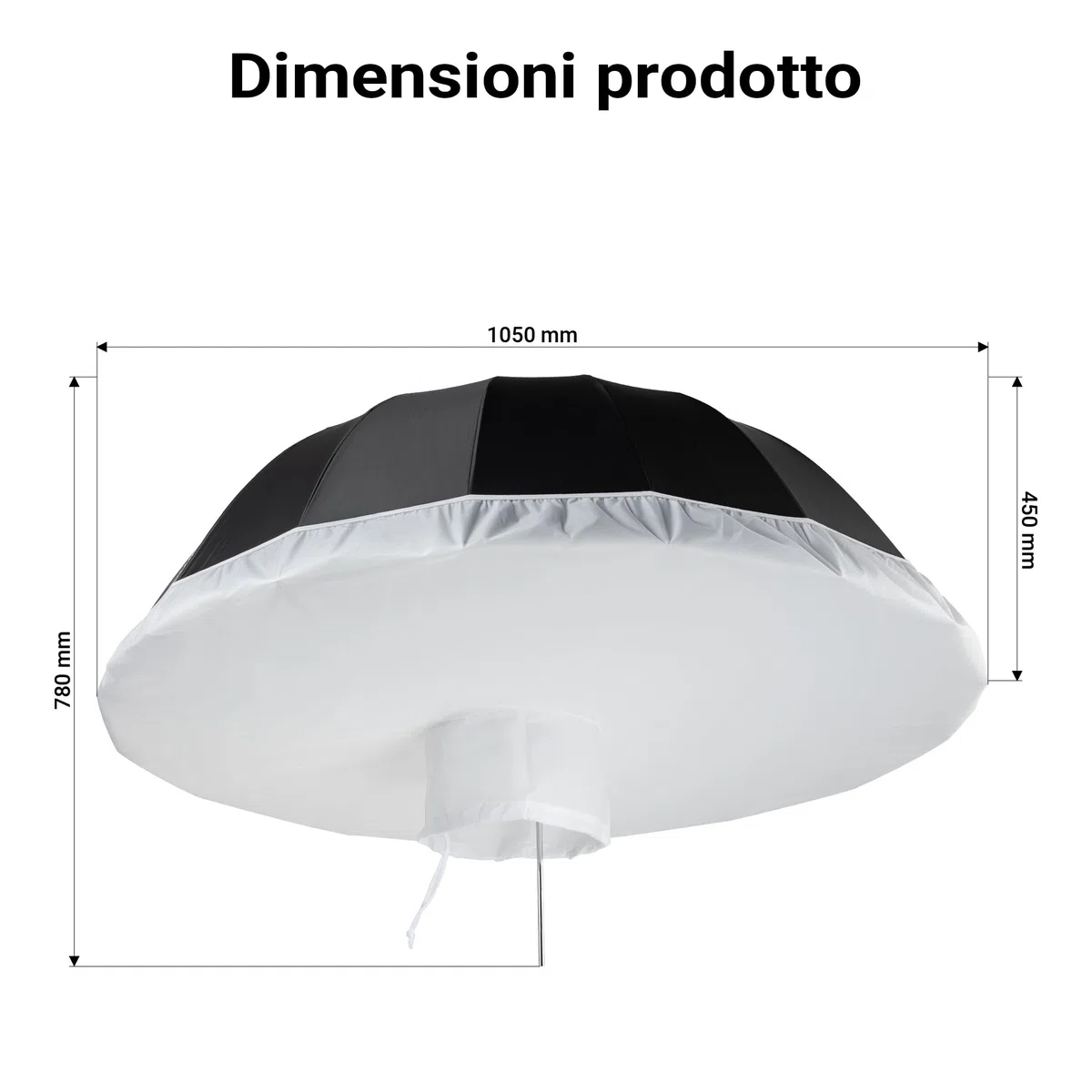 Walimex pro Ombrello fotografico parabolico nero/bianco Ø 105 cm + diffusore – Set di modellatori di luce per fotografia e videografia