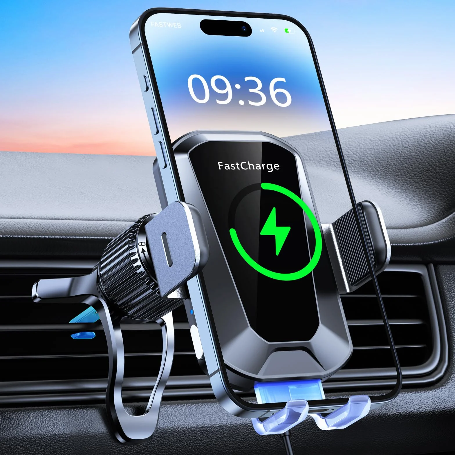 EOIWUY 15W Caricatore Wireless Auto, Auto-Bloccaggio [360° Rotazione] Supporto Telefono Auto Ricarica Wireless Rapida con QC 3.0 Caricabatterie Auto, Compatibile con iPhone 17/16/15, Galaxy S24/S23