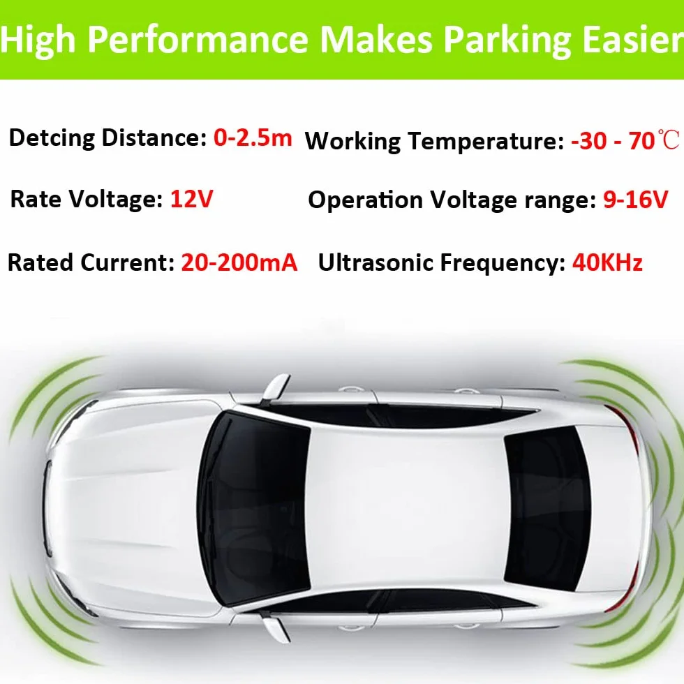 Auto Sensori di Parcheggio 4 Sensore Posteriore Parcheggio Kit Sistema Radar Parcheggio in Retromarcia Allarme Sonoro Distanza LED Display Radar Inverso Rosso