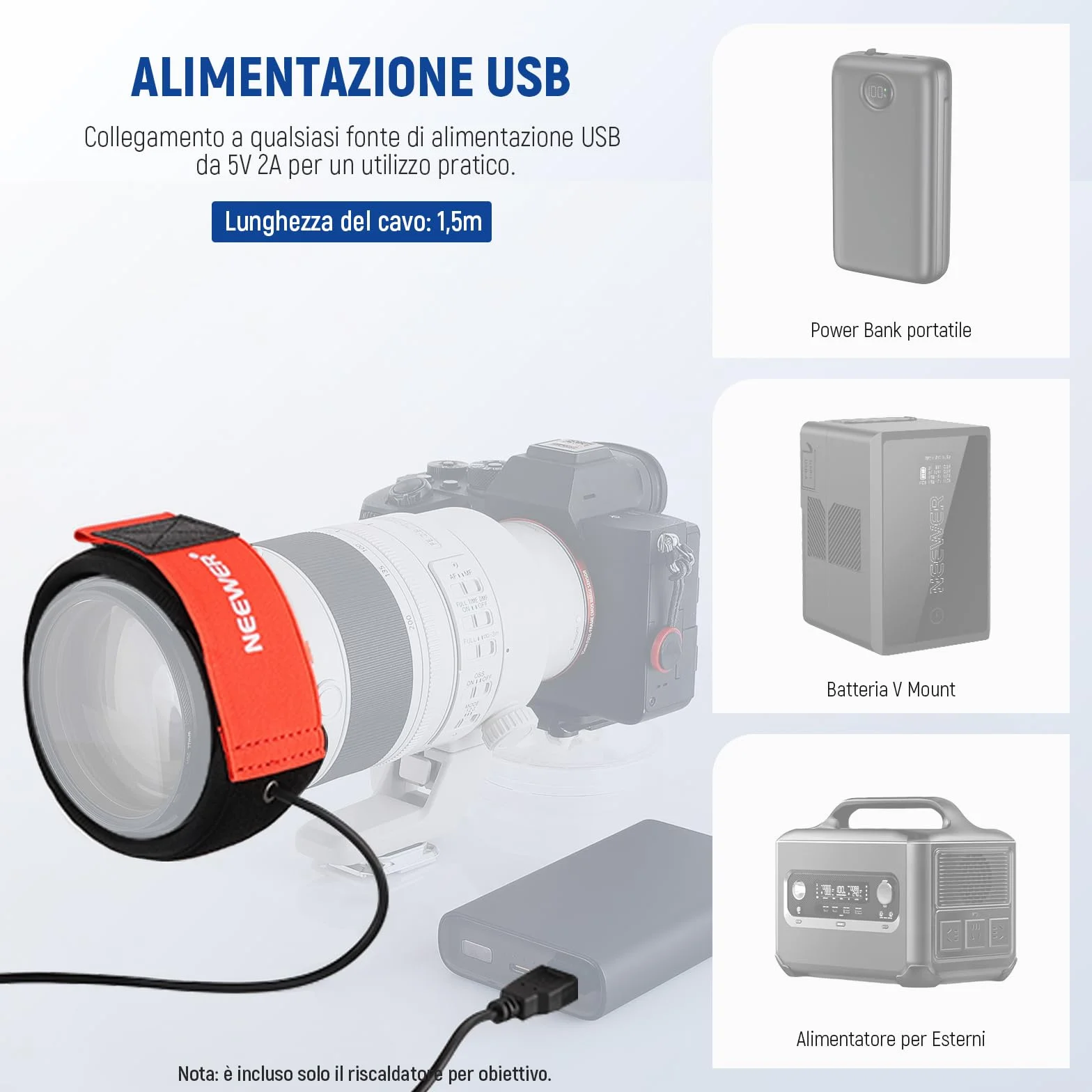 NEEWER Riscaldatore Obiettivo USB da 16"/400mm con 3 Impostazioni Temperatura, Striscia Riscaldante Anticondensa Antinebbia per Fotocamera DSLR Mirrorless Telescopi Binocoli Astrofotografia, HW-17B