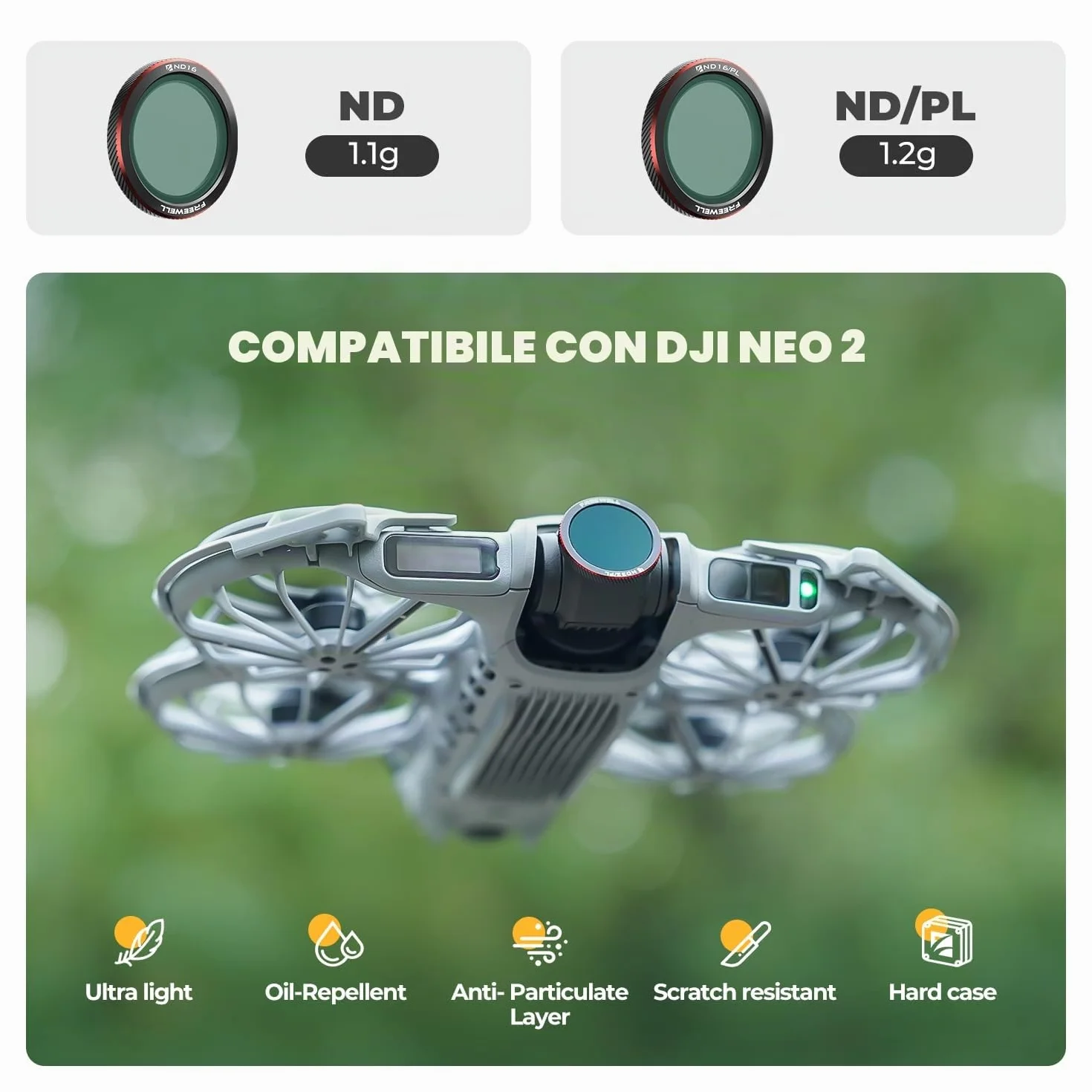 Freewell Confezione da 3 filtri magnetici ND/PL per DJI Neo 2 - Include ND8/PL, ND16/PL & ND32/PL - Filtri polarizzati per una migliore esposizione e riduzione dei riflessi