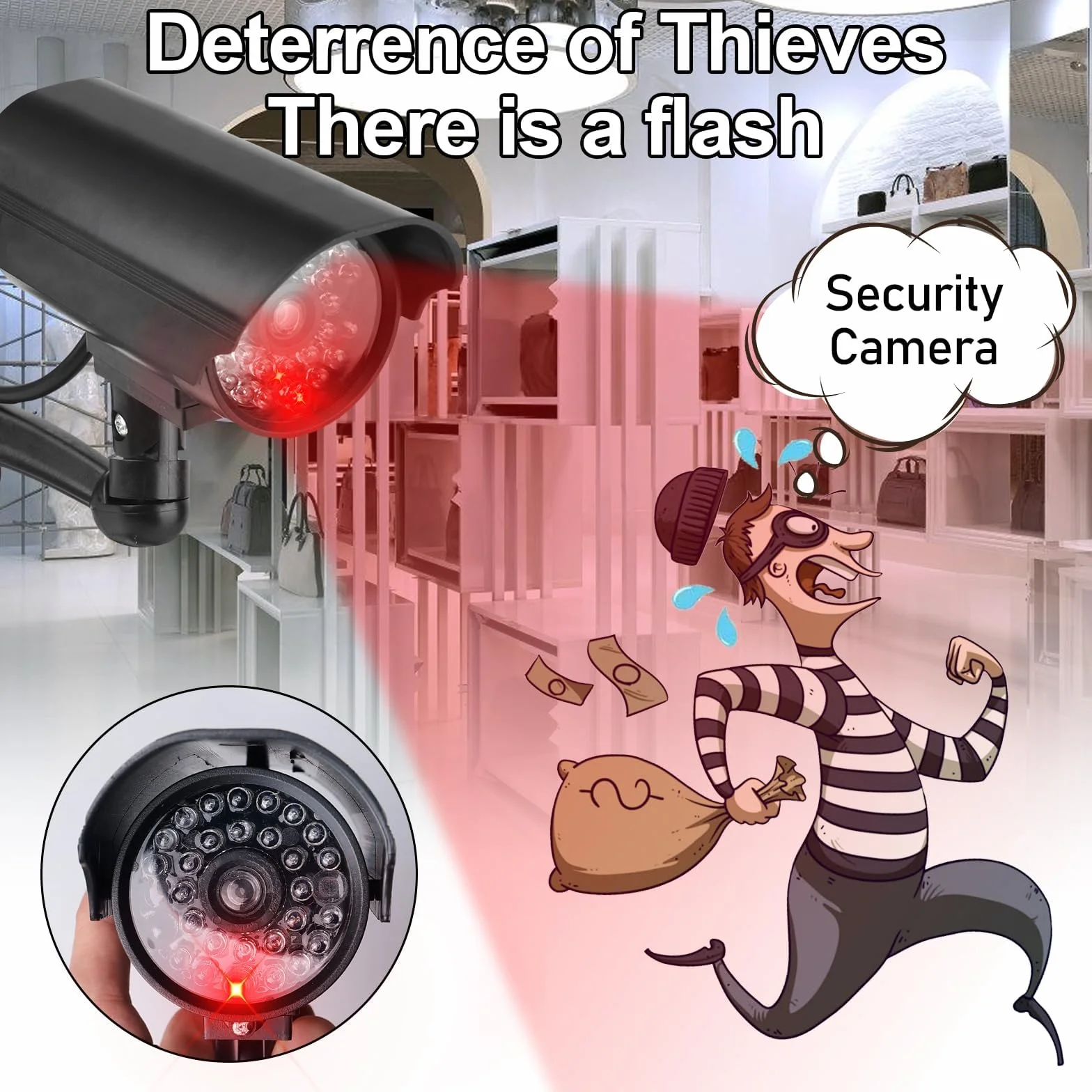GOMETY 4 fotocamere Atrappe esterne, finte fotocamera con LED rosso lampeggiante, telecamera di sorveglianza, per esterni, CCTV, manichino, telecamera di sicurezza per interni ed esterni (nero) (4)