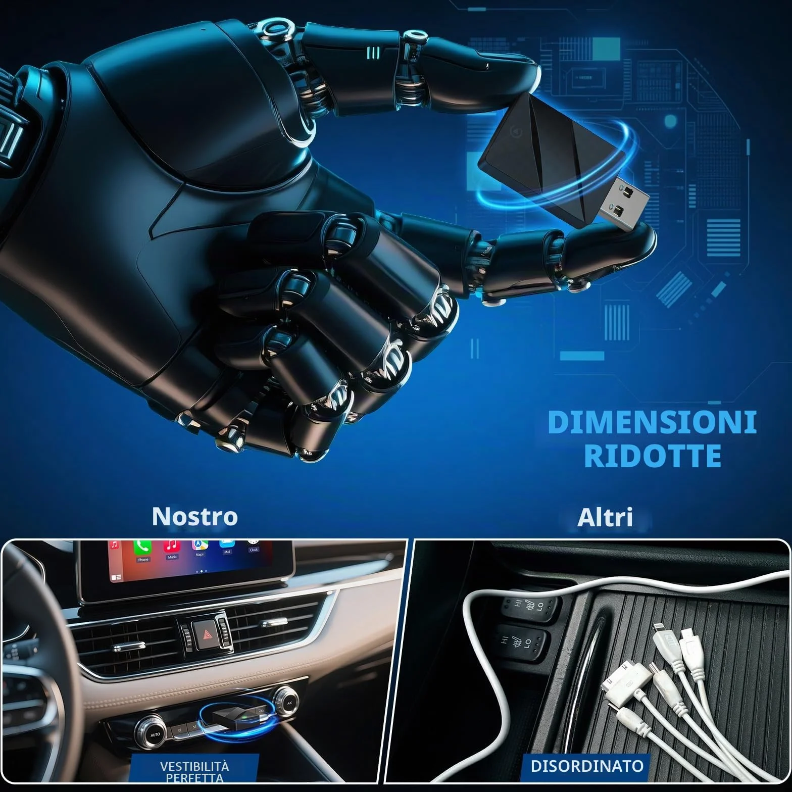 Adattatore Carplay Wireless & Android Auto Wireless 2 IN 1, Converte Android Auto/Carplay da cablato in Wire-less,Typ-C/USB Plug & Play Mini, Compatibile con iOS 10+ Android 11+