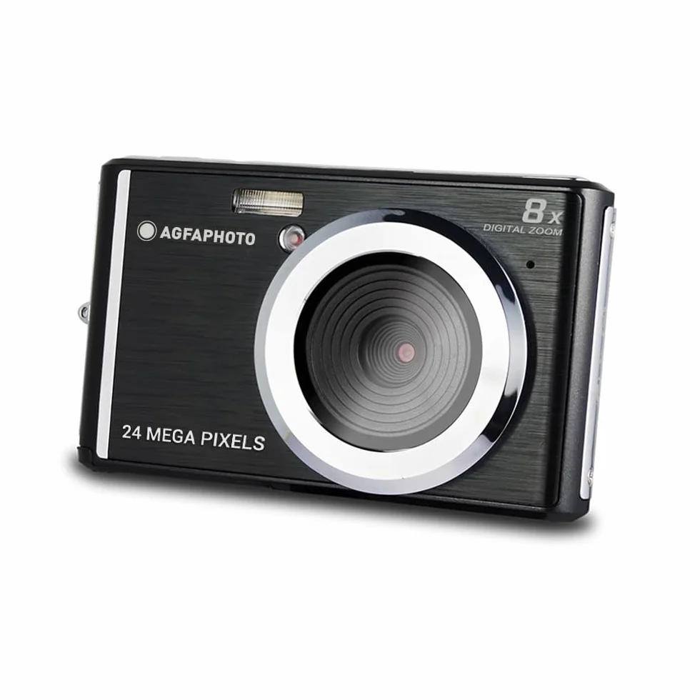 AgfaPhoto - Fotocamera Compatta Digitale 24MP - Realishot DC5500 - Schermo LCD 2,4" - Zoom Digitale 8X - Video HD 720p - Autofocus, Rilevamento Viso & Stabilizzazione - Batteria al Litio - Nero