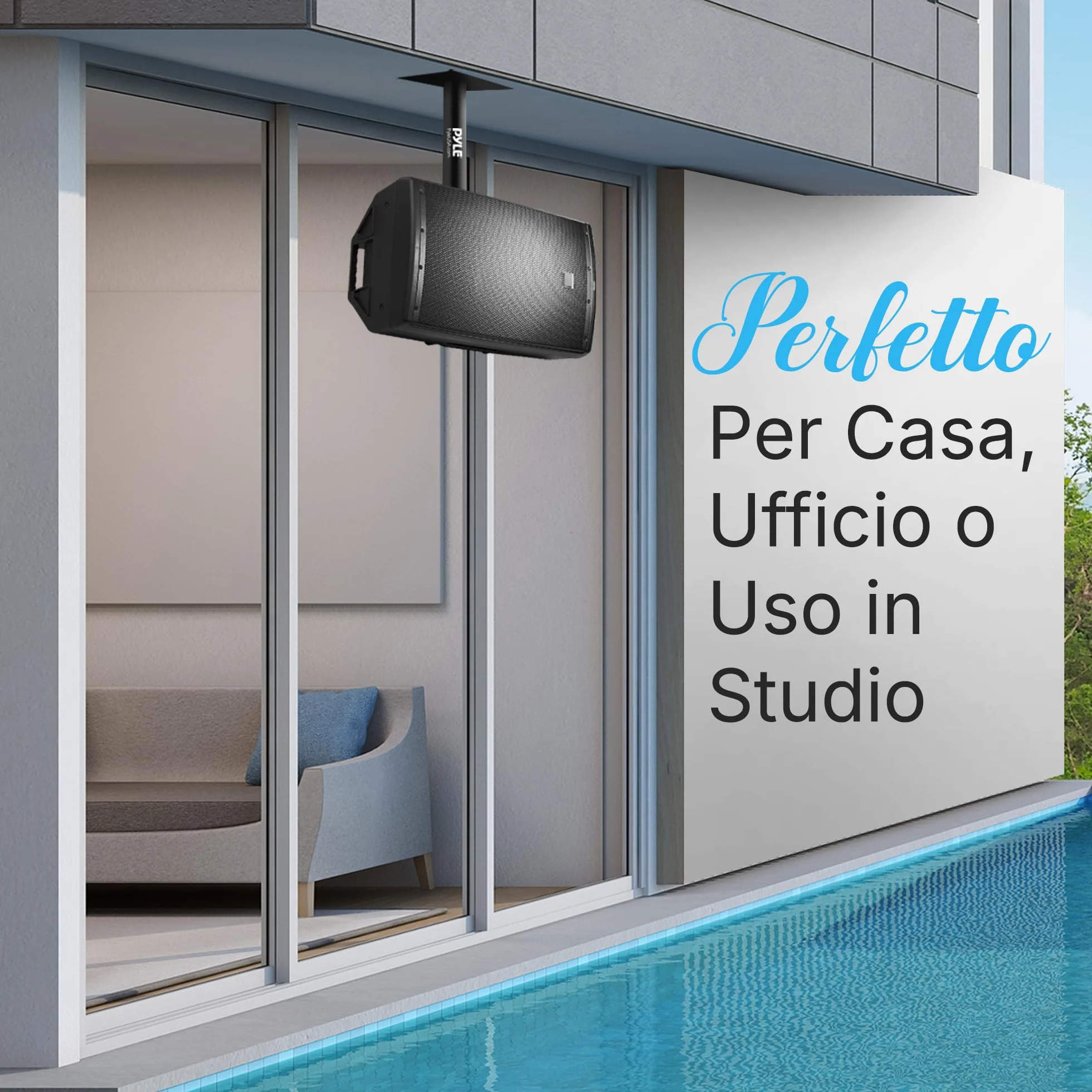 Pyle Supporto Casse Audio da Parete e Soffitto con Braccio Telescopico Regolabile per DJ, Cassa Bluetooth e Speaker, Inclinazione e Rotazione per Sistema Audio Casa, Nero, Coppia