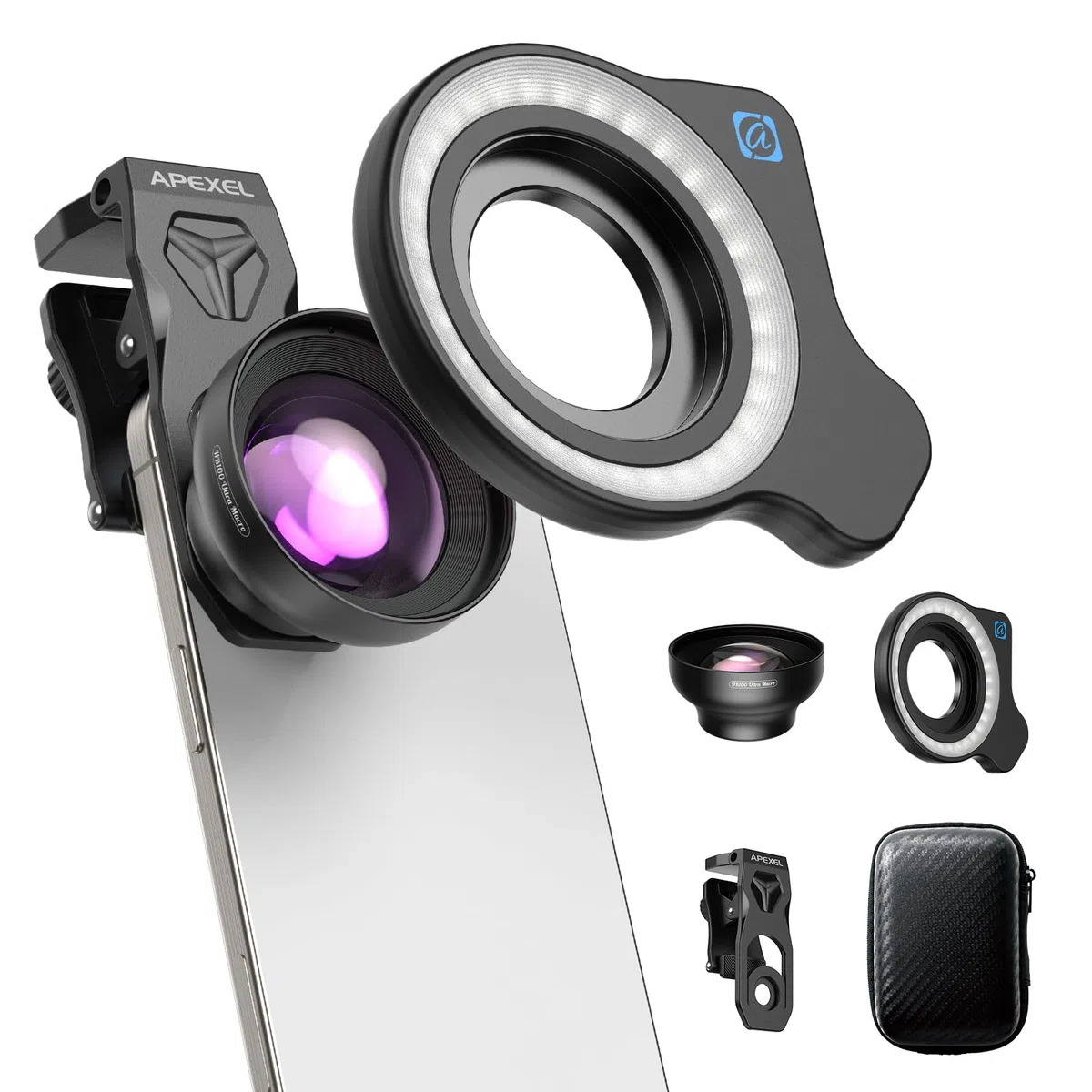 APEXEL HB100 Lente Macro Ultra HD F1.05 con 45 Modalità Luce & Rivestimento AF,Obiettivo per Smartphone iPhone, Samsung e Pixel