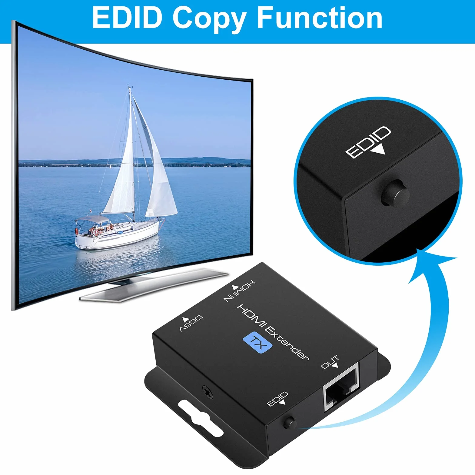 VEDINDUST HDMI Extender Over Cat5e 6 7 Ethernet Trasmettitore Ricevitore Supporto Preimpostazioni EDID 1080p POC Solo bisogno di alimentazione TX per lavoro 1080P 50m POC