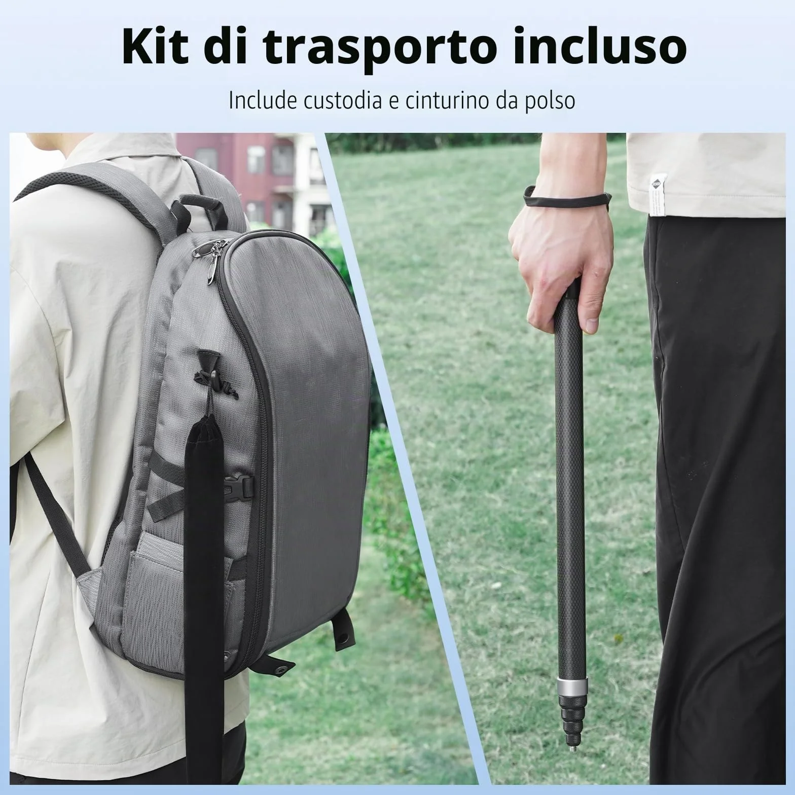 BRDRC Bastone selfie invisibile ultra lungo in fibra di carbonio per Insta 360 ONE X5 X4 X3 X2 RS Accessori (con adattatore Go Pro, cinturino, sacchetto di stoccaggio) 3 m