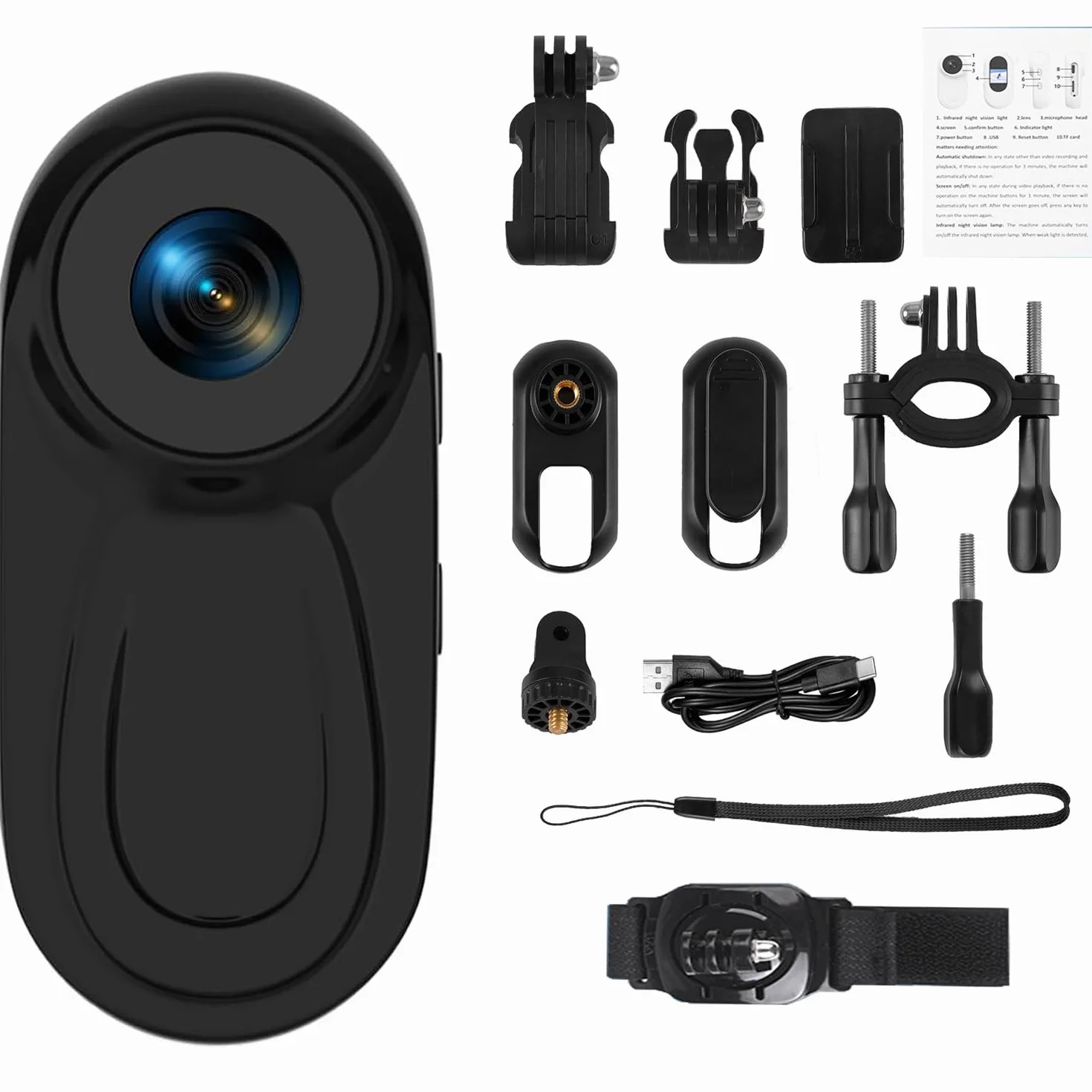 SHMIZZ Mini Action Cam 1080P, Telecamera Sportiva Fotocamere Corporali e Scheda di Memoria 32GB, Mini Vlog Pocket Body Cam Fotocamera Sport,120° Grand Angle con Registrazione Audio e Video