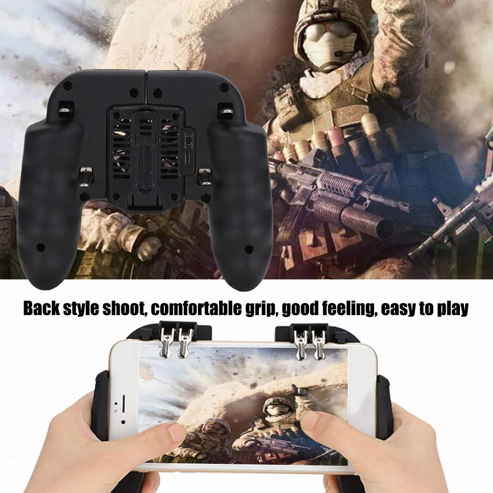 Ouitble Mobile Controller con Fan Ventola Raffreddamento 6 Finger Gamepad Joystick Smartphone Trigger per Smartphone da 4,7 a 6,5 ​​Pollici