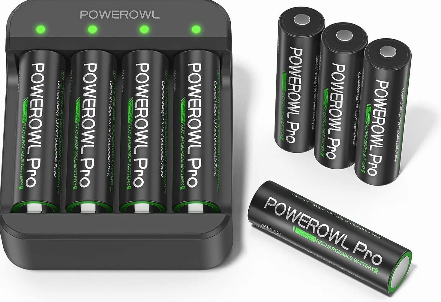 POWEROWL Batterie al litio ricaricabili AA 3000 mWh 1,5 V 8 confezioni con caricabatterie per fotocamera VR/AR Headset Xbox Controller