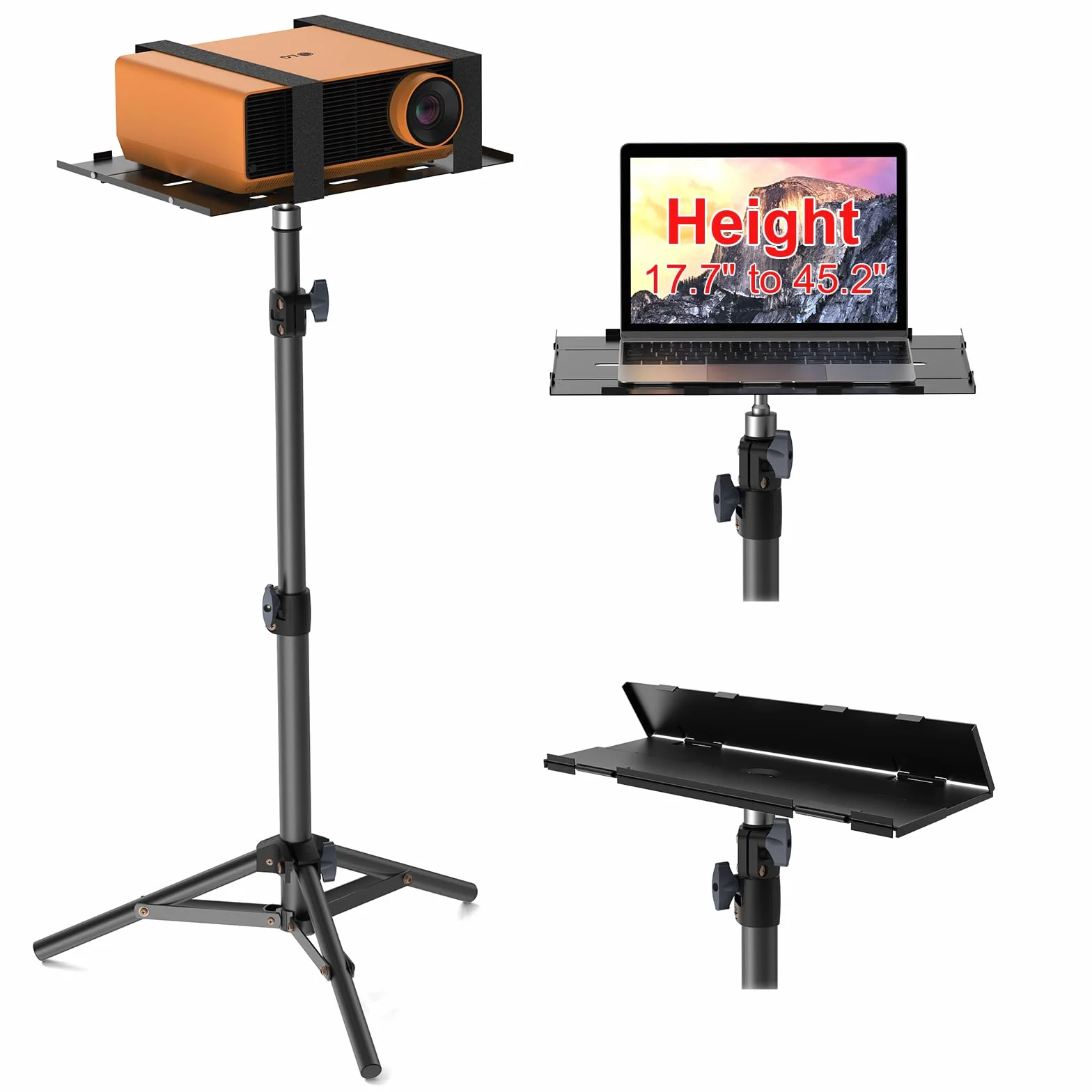 Supporto per Proiettore, Treppiede per Laptop Portatile, Supporto Multifunzionale, Altezza Regolabile da 45cm a 115cm, con Piatto Pieghevole, Capacità di carico 10KG, Film all'Aperto e Uffici